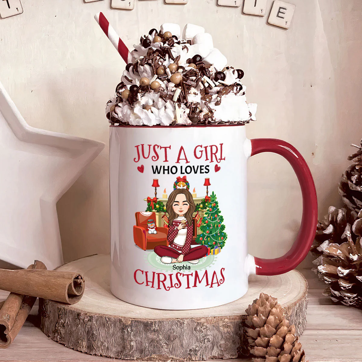 Just A Girl Who Loves Christmas - Personalized Accent Mug - Image 2