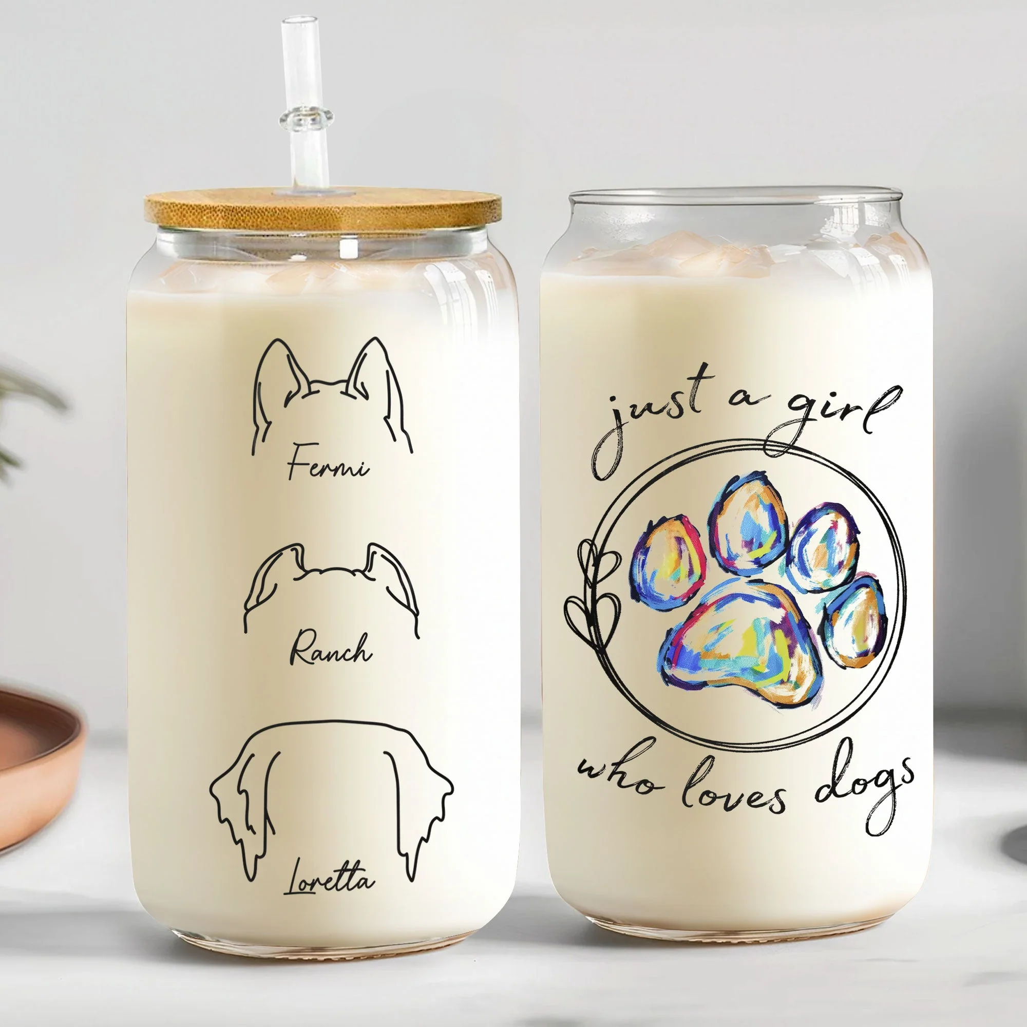 Just A Girl Who Loves Dogs Custom Dog Ears - Personalized Clear Glass Cup - Image 2