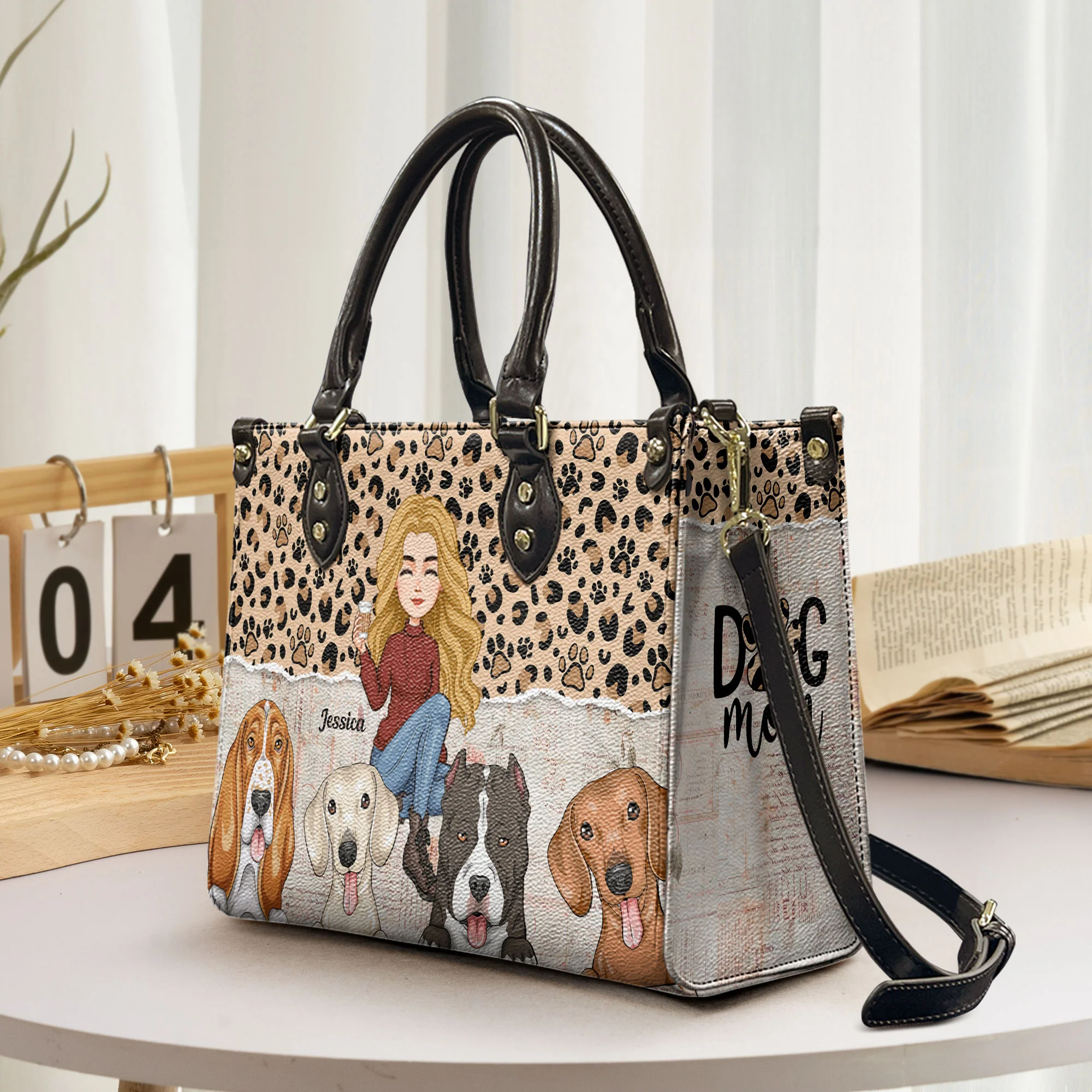 Dog Mom Leopard - Personalized Leather Bag - Image 2