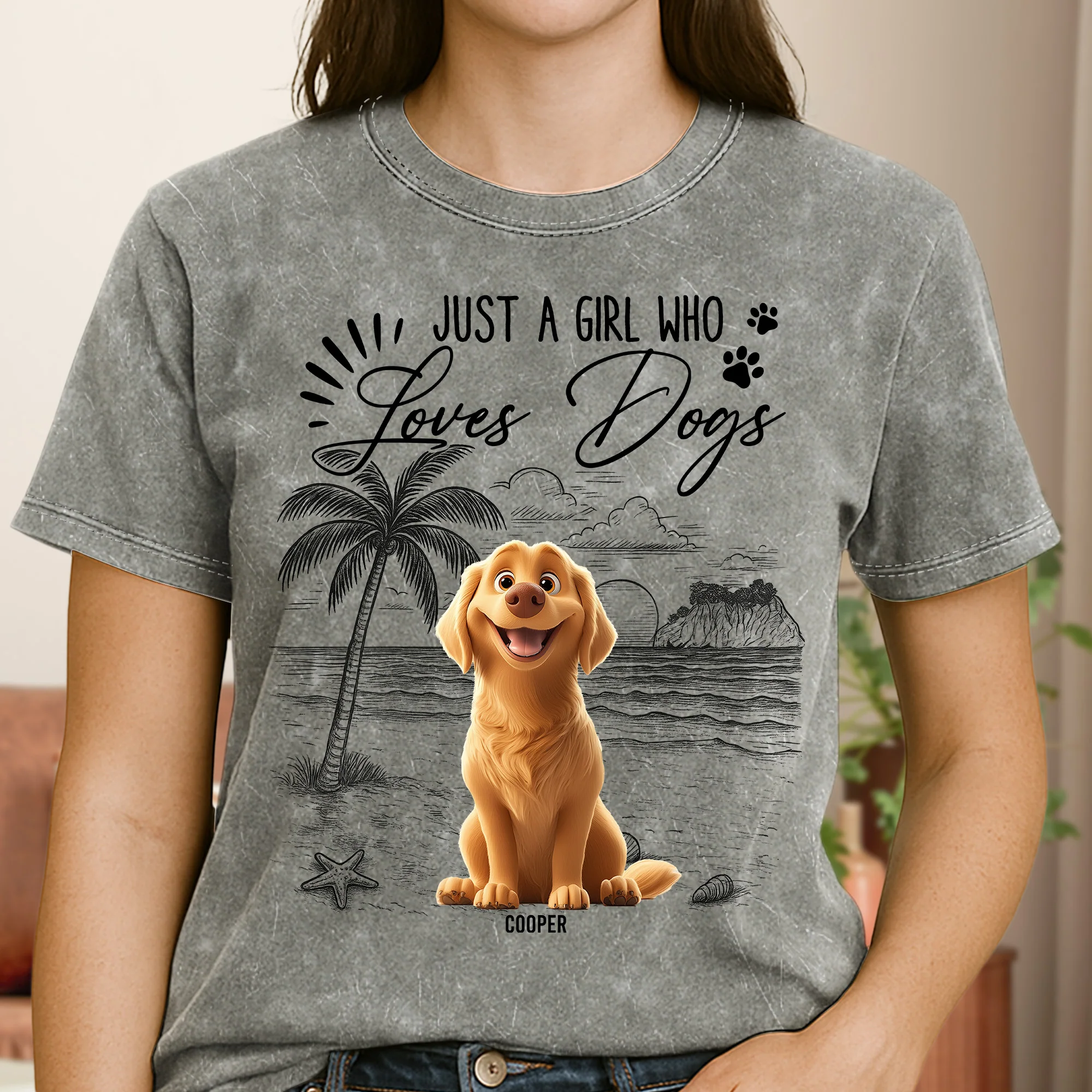 Just A Girl Who Loves Dogs - Personalized Acid Wash T‑Shirt - Image 3