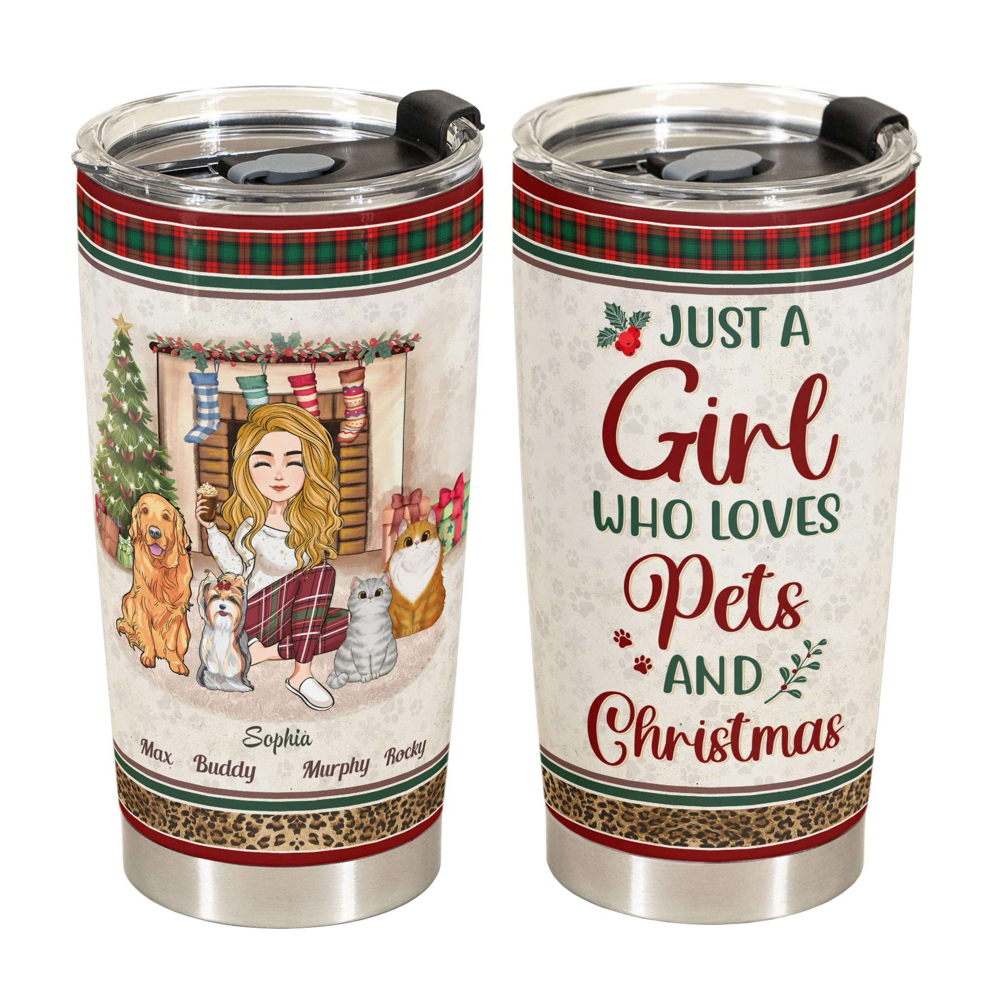 Just A Girl Who Loves Pets And Christmas - Personalized Tumbler Cup - Christmas, New Year Gift For Dog Mom, Cat Mom, Pet Lover, Pet Owner - Image 2
