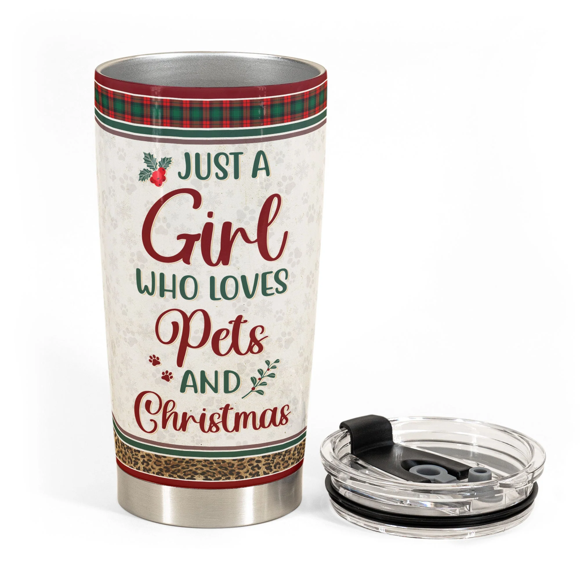 Just A Girl Who Loves Pets And Christmas - Personalized Tumbler Cup - Christmas, New Year Gift For Dog Mom, Cat Mom, Pet Lover, Pet Owner - Image 3