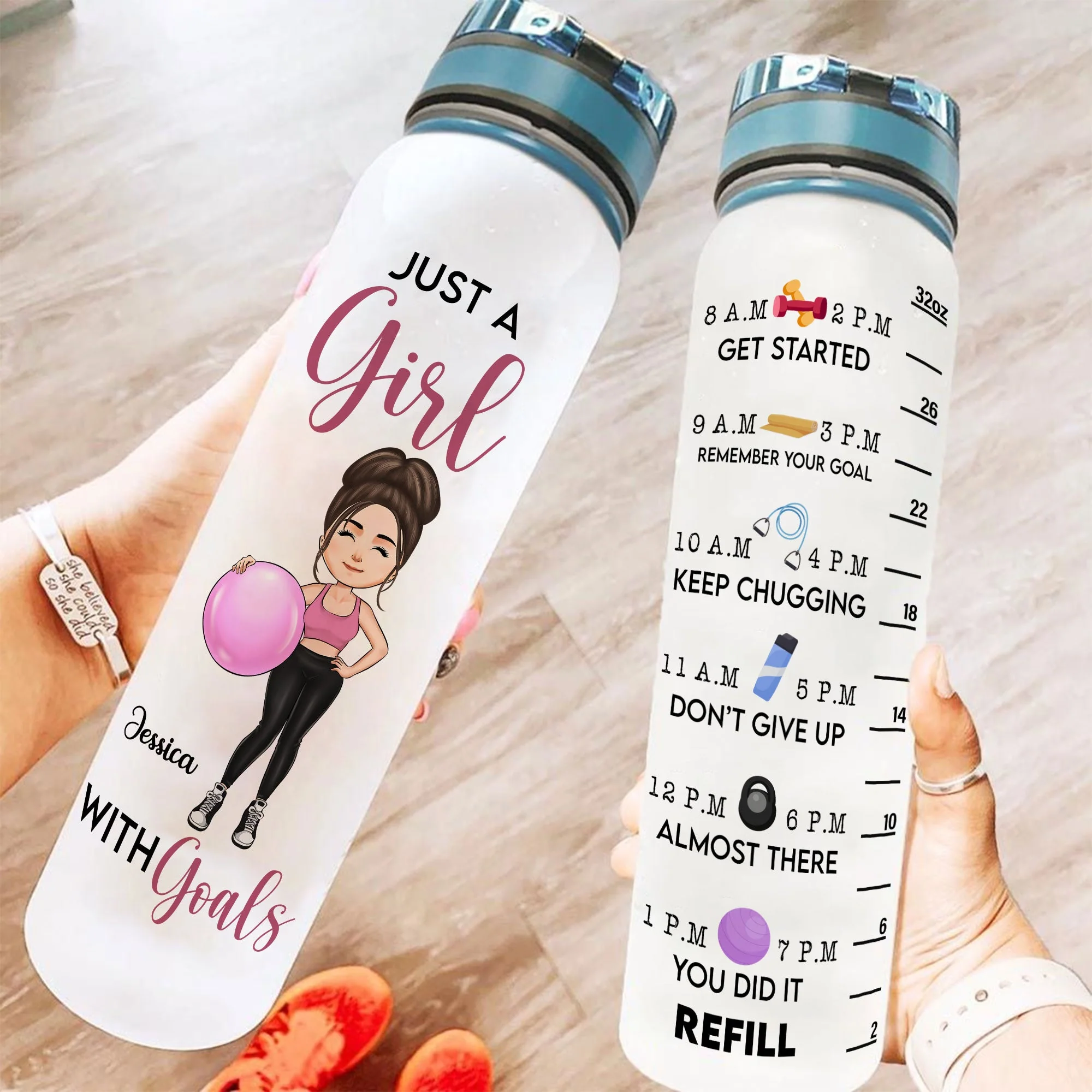 Just A Girl With Goals New Version - Personalized Water Bottle With Time Marker - Birthday, Motivation Gift For Her, Girl, Woman, Fitness Lovers, Gymer - Image 4