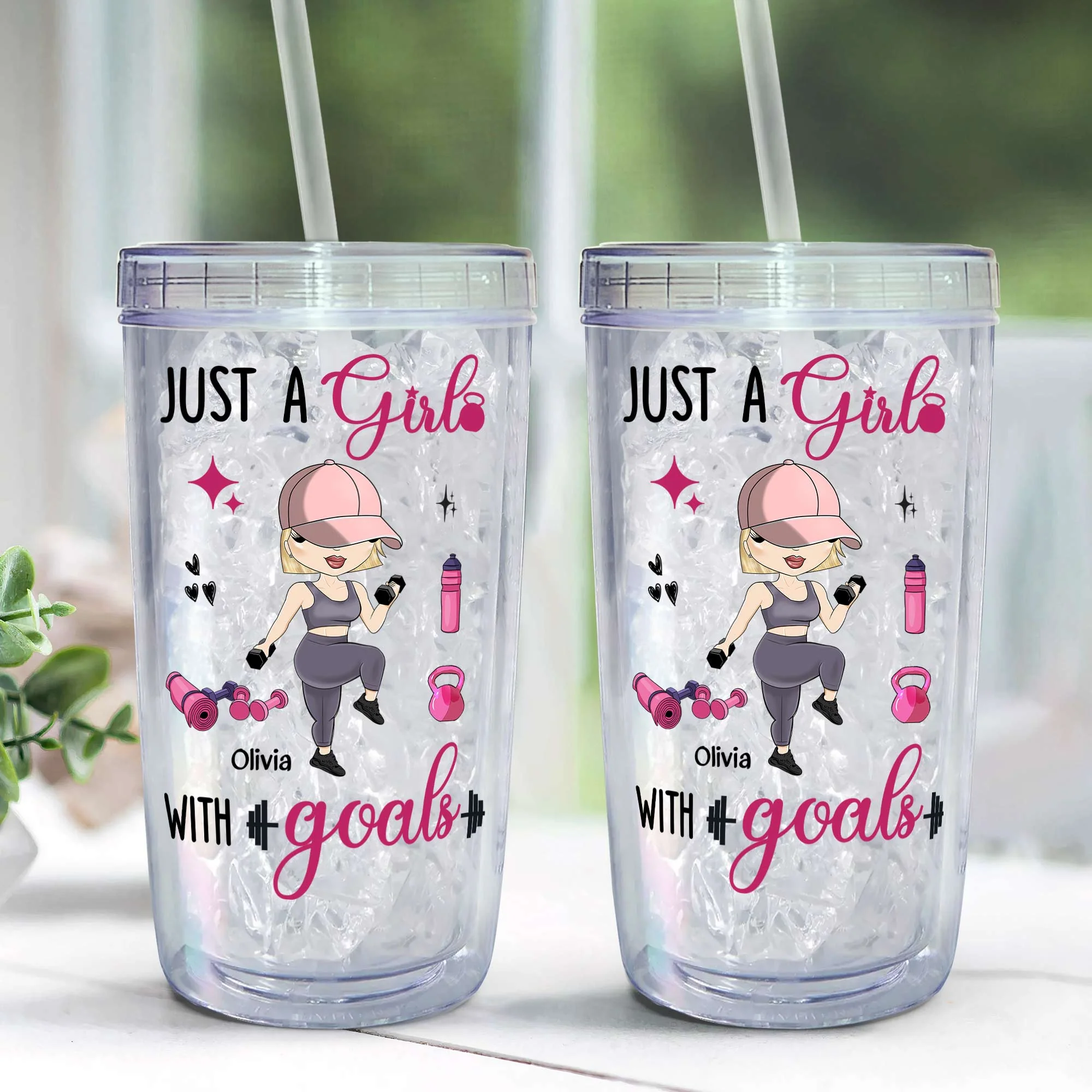 Just A Girl With Goals - Personalized Acrylic Tumbler With Straw - Image 4