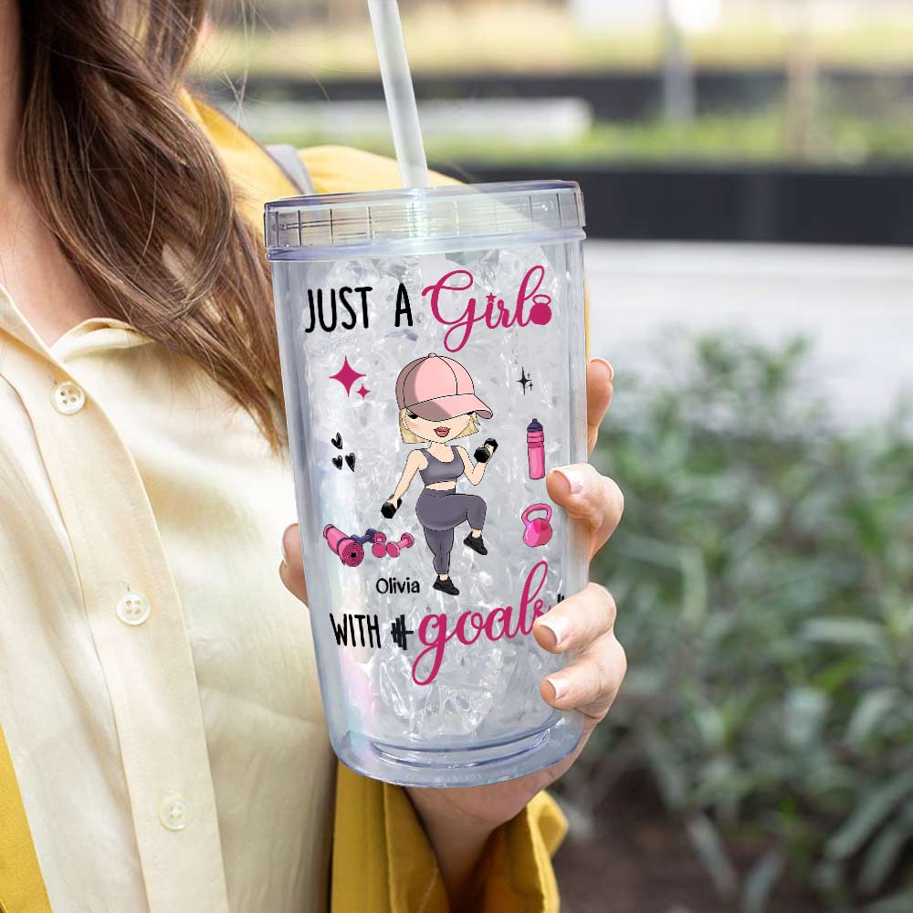 Just A Girl With Goals - Personalized Acrylic Tumbler With Straw - Image 5