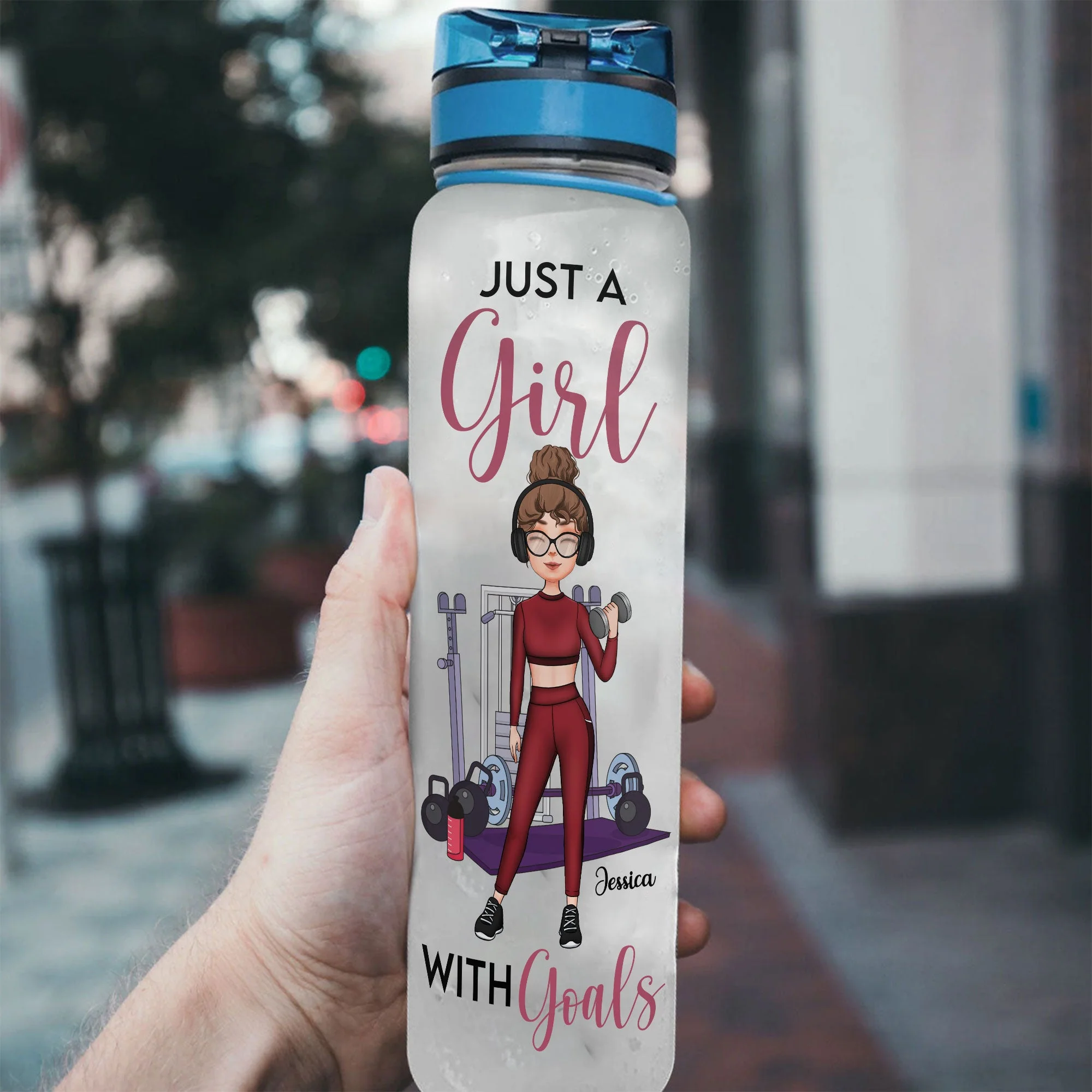 Just A Girl With Goals  - Personalized Water Bottle With Time Marker - Birthday, Motivation Gift For Her, Gymer, Fitness Lover - Image 3
