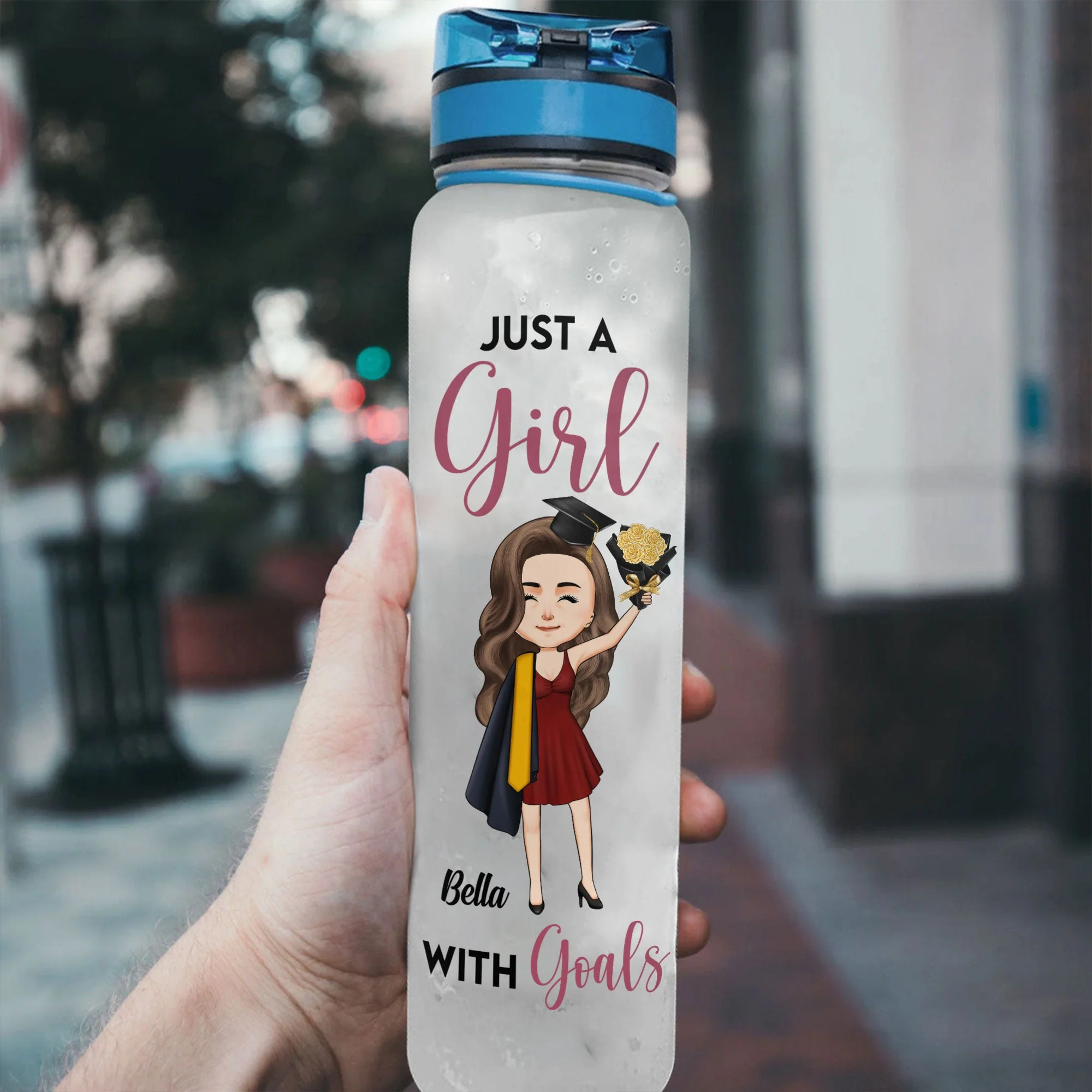 Just A Girl With Goals - Personalized Water Bottle With Time Marker - Image 3