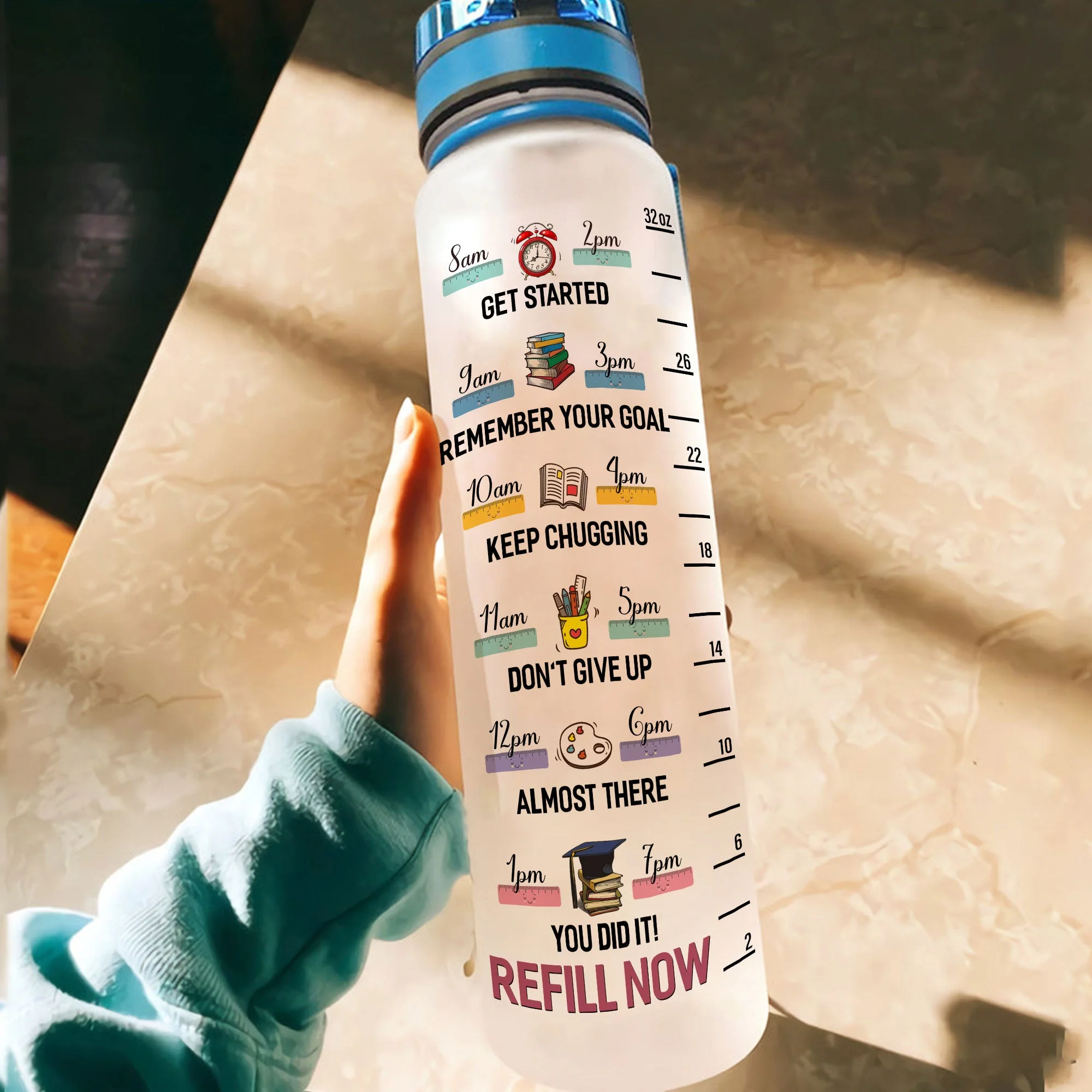 Just A Girl With Goals - Personalized Water Bottle With Time Marker - Image 4