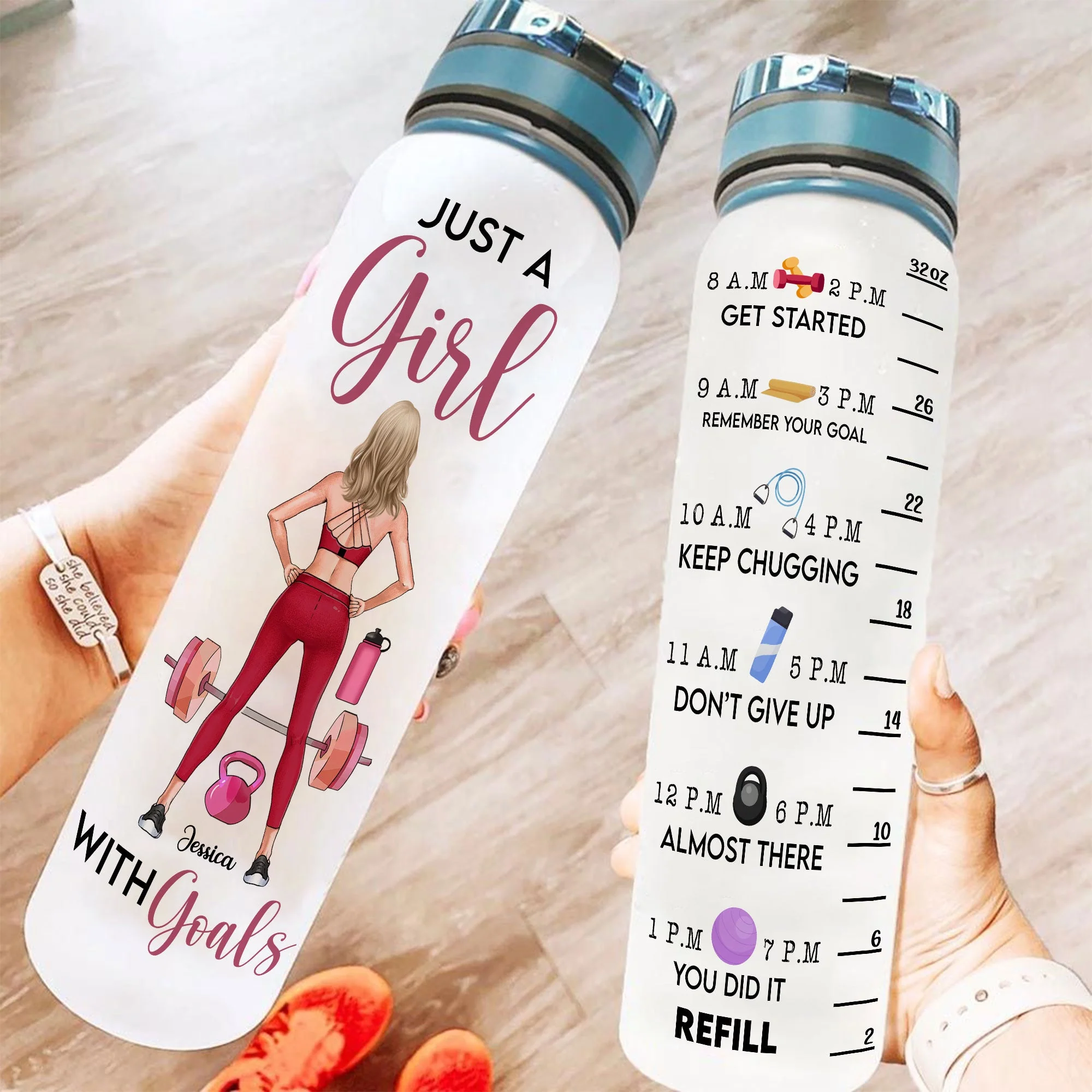 Just A Girl With Goals - Personalized Water Tracker Bottle - Image 2