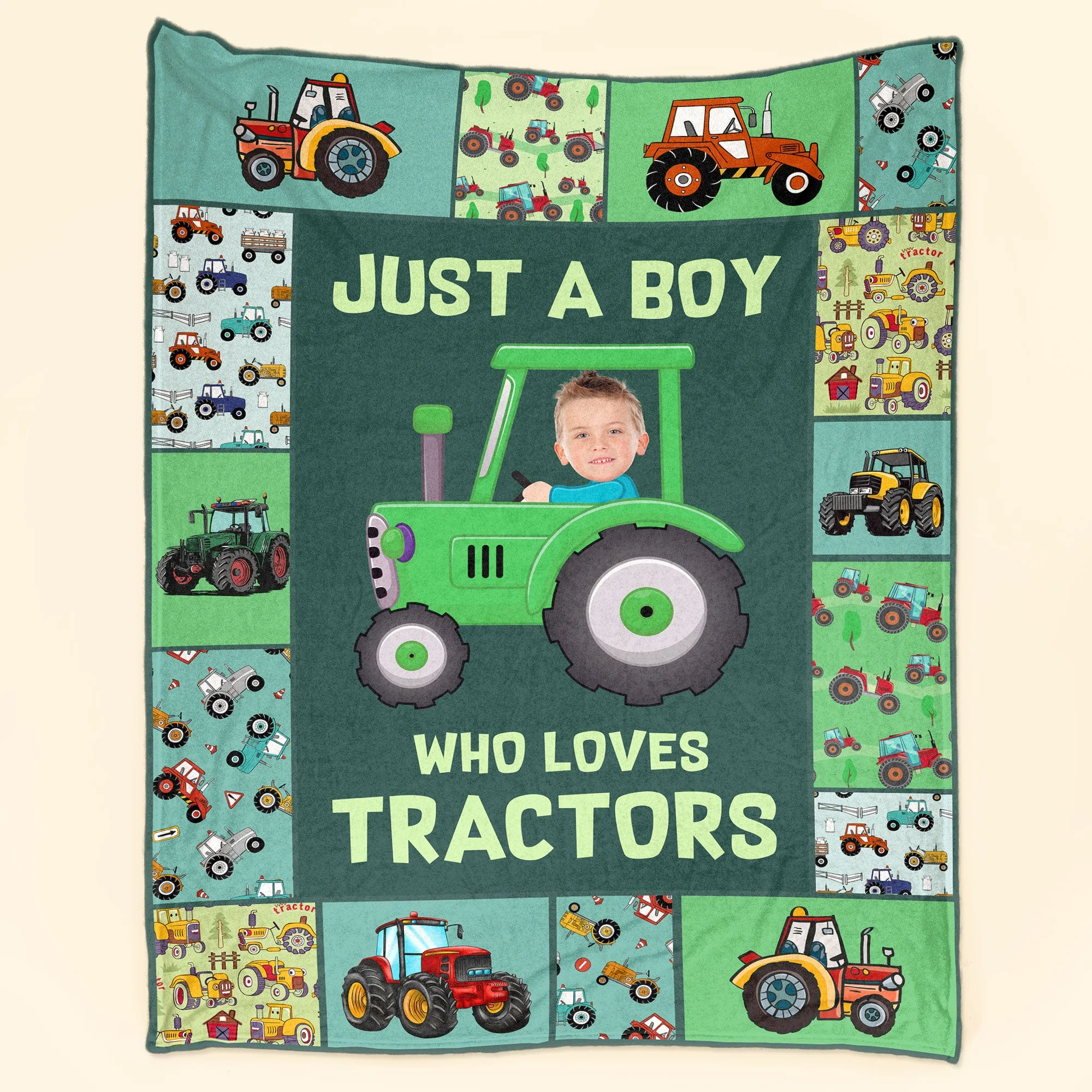 Just A kid Who Loves Tractors - Personalized Baby Photo Blanket - Image 2