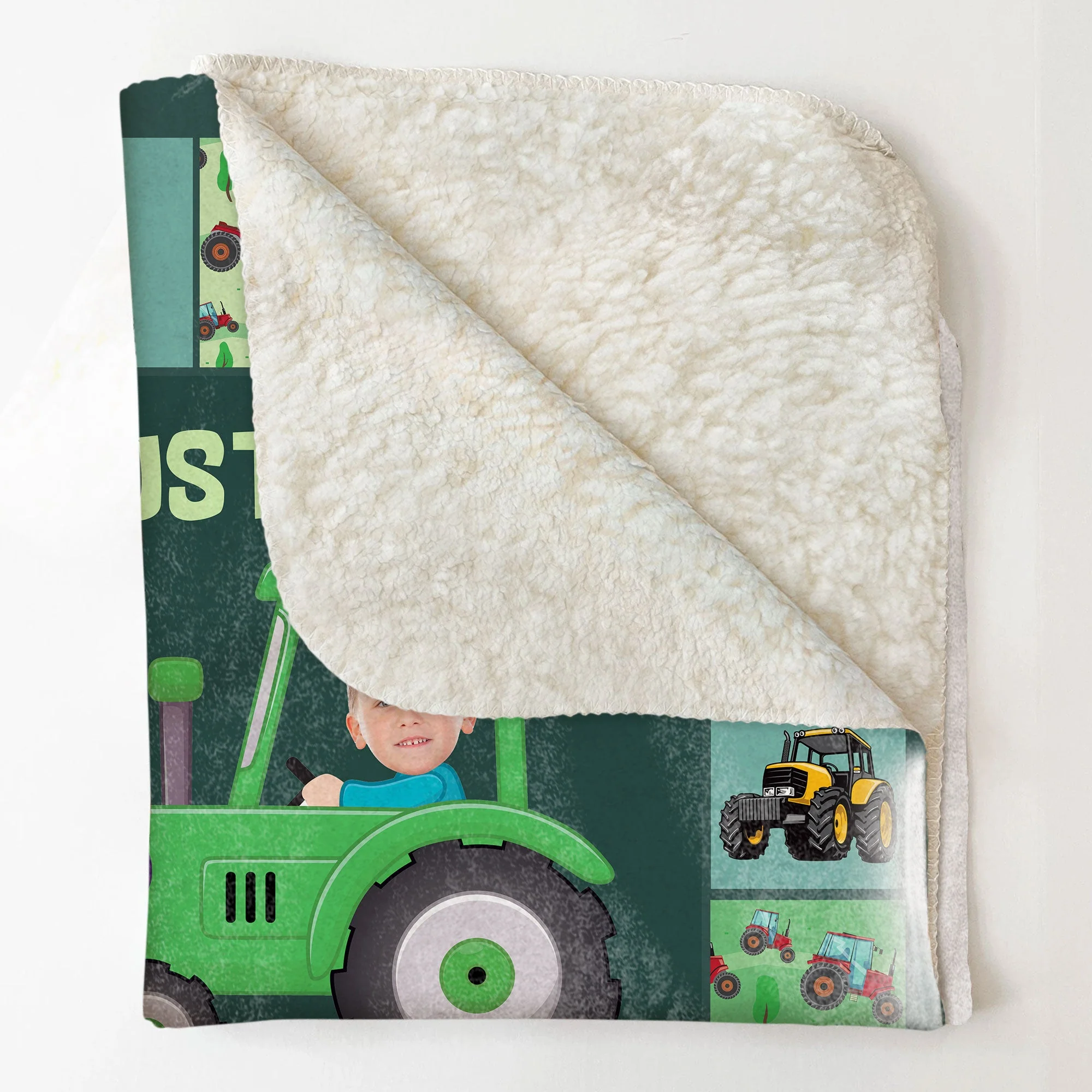 Just A kid Who Loves Tractors - Personalized Baby Photo Blanket - Image 6