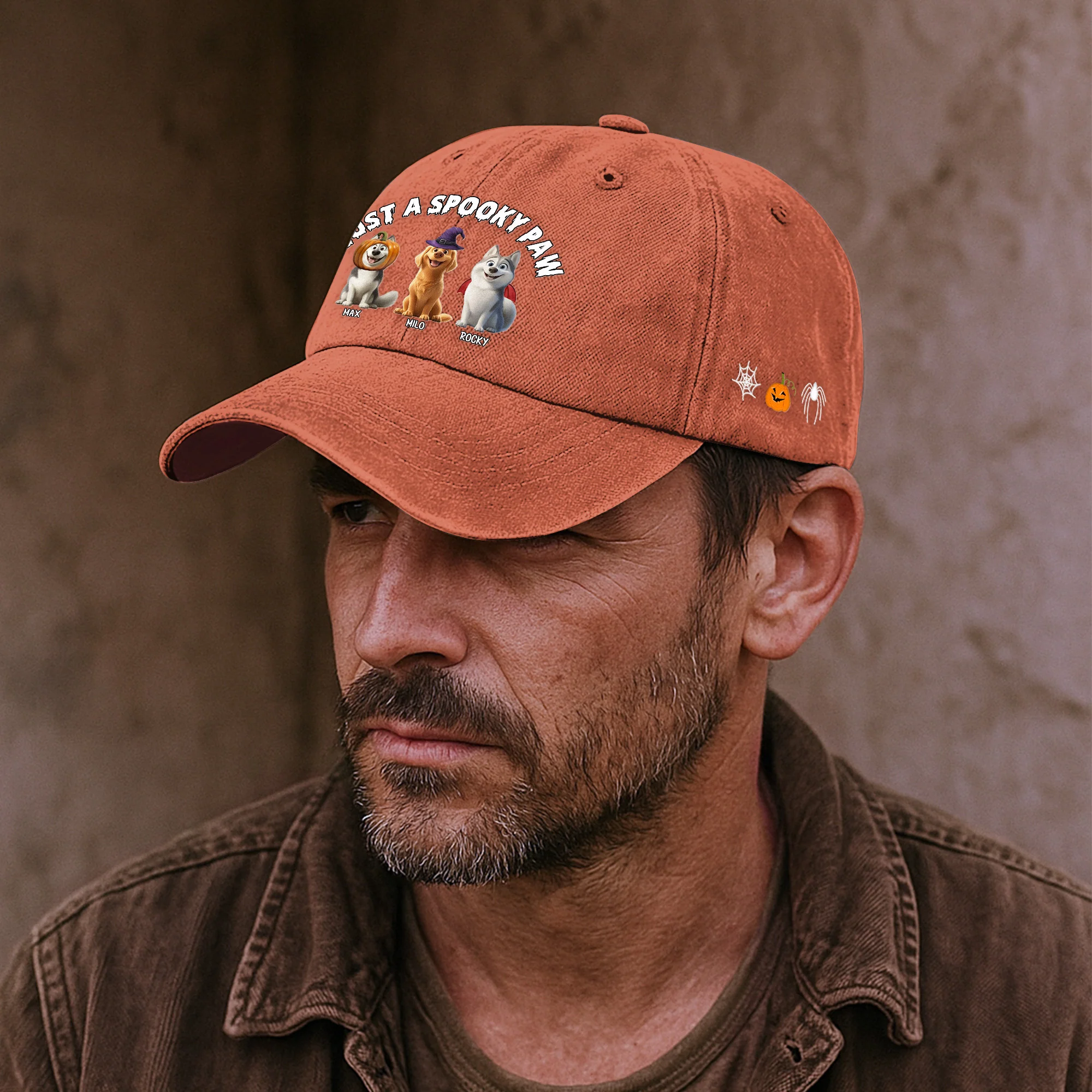 Just A Spooky Paw Halloween - Personalized Distressed Denim Cap - Image 4