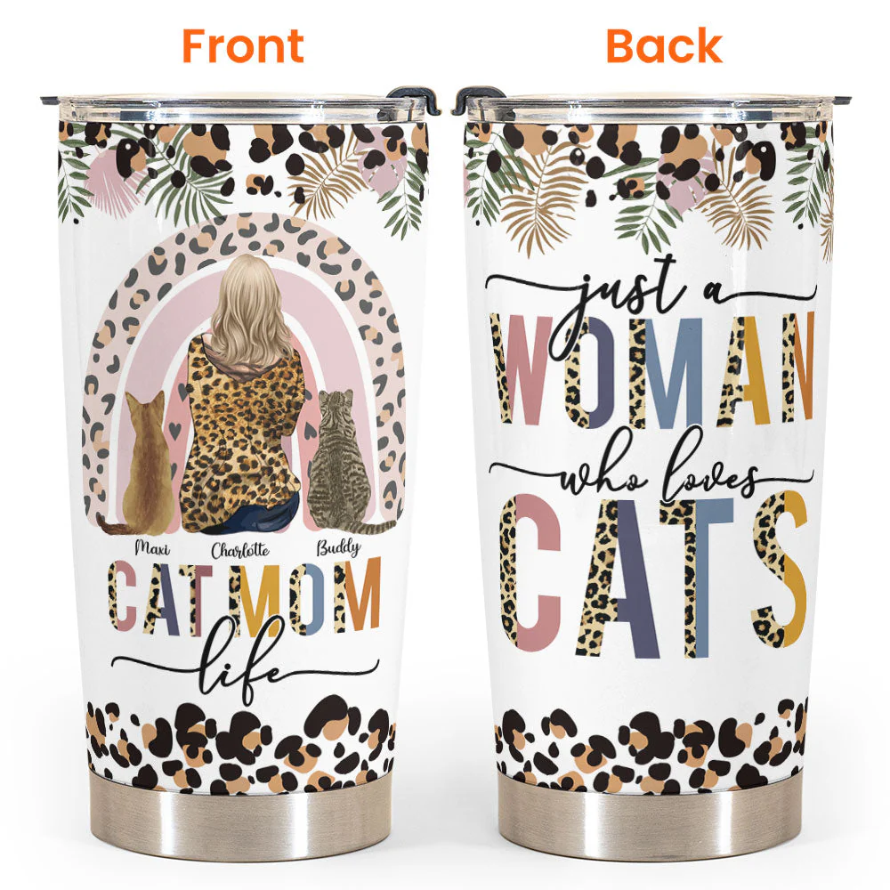 Just A Woman Who Loves Cats - Personalized Tumbler Cup - Birthday Gift For Cat Mom, Cat Lover - Image 4
