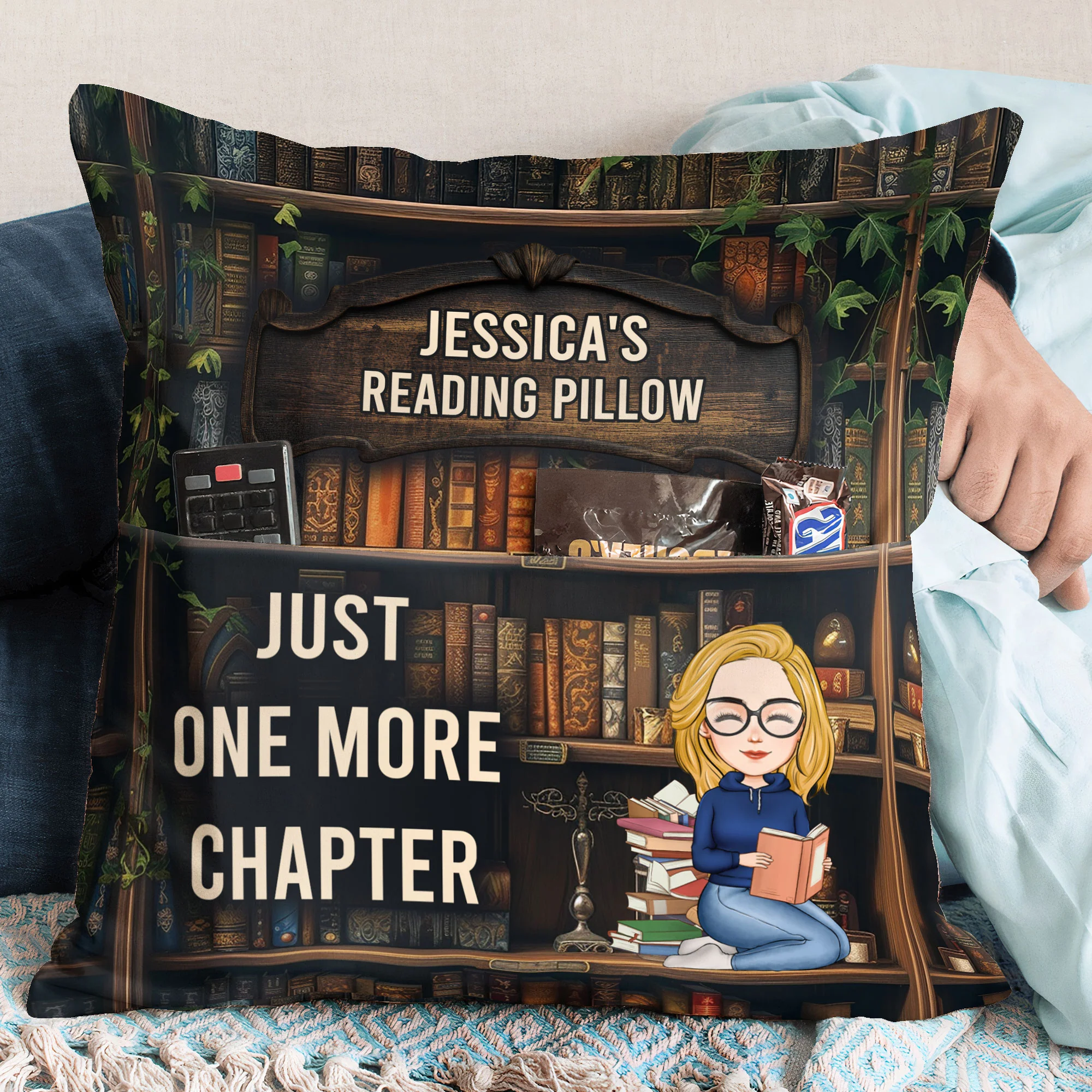Just One More Chapter- Reading Pillow - Personalized Pocket Pillow (Insert Included) - Image 2