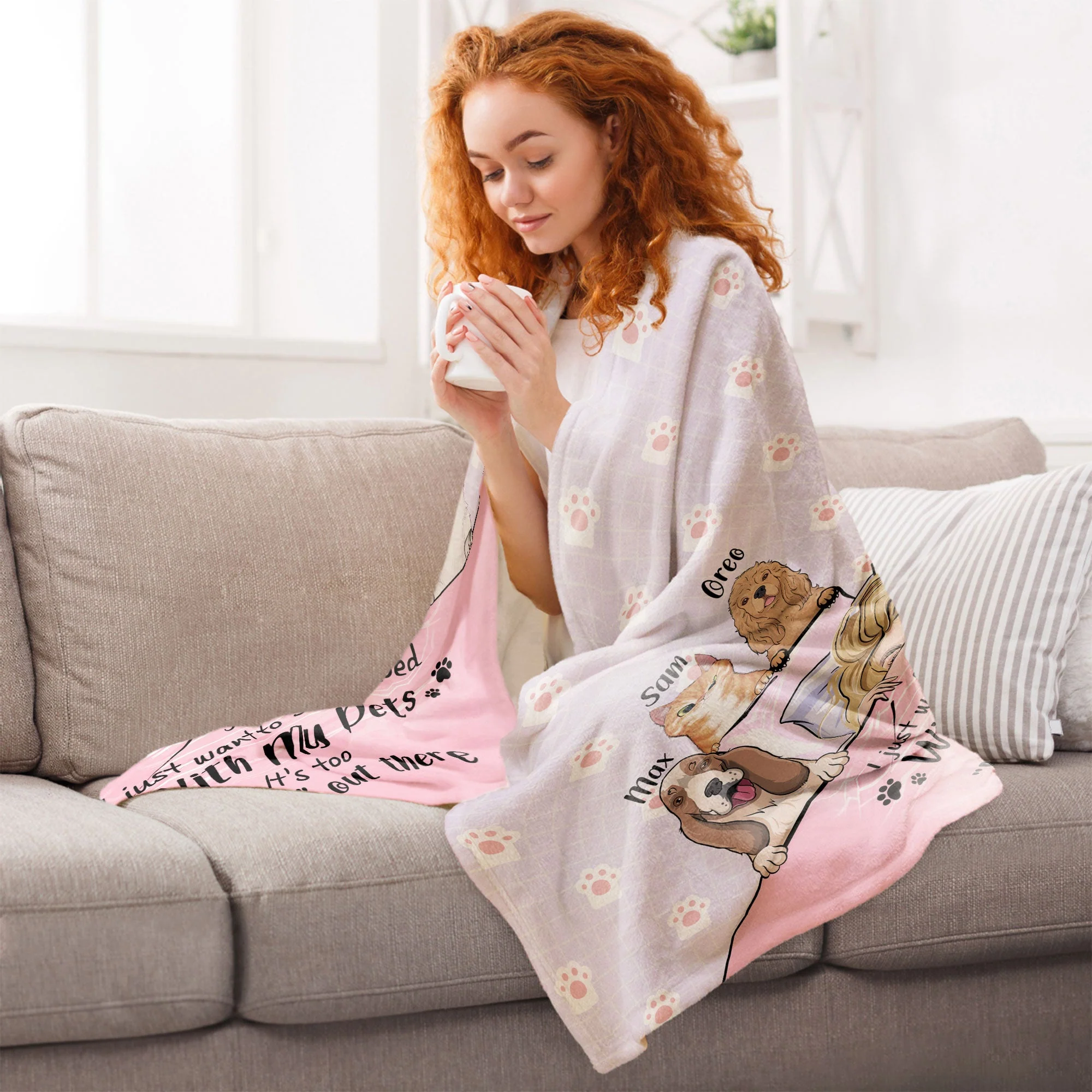 Just Want To Stay In Bed With My Pets - Personalized Blanket - Image 3