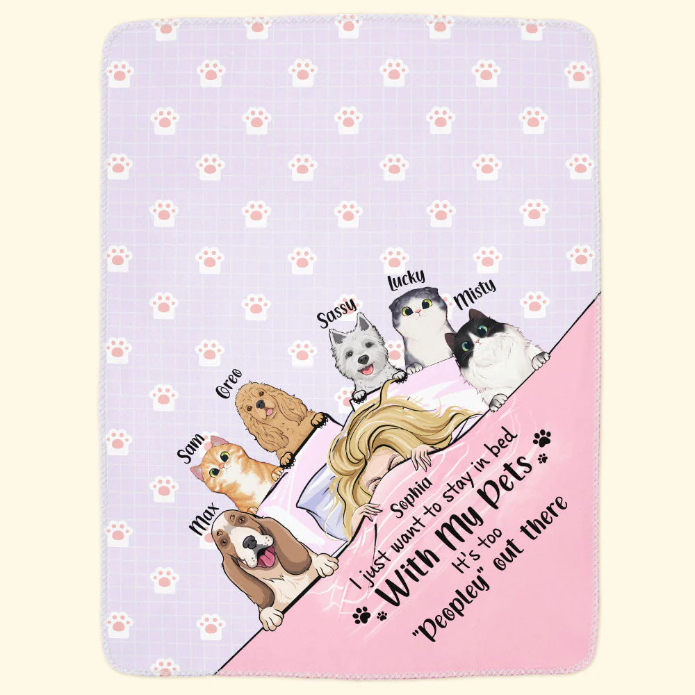 Just Want To Stay In Bed With My Pets - Personalized Blanket - Image 5