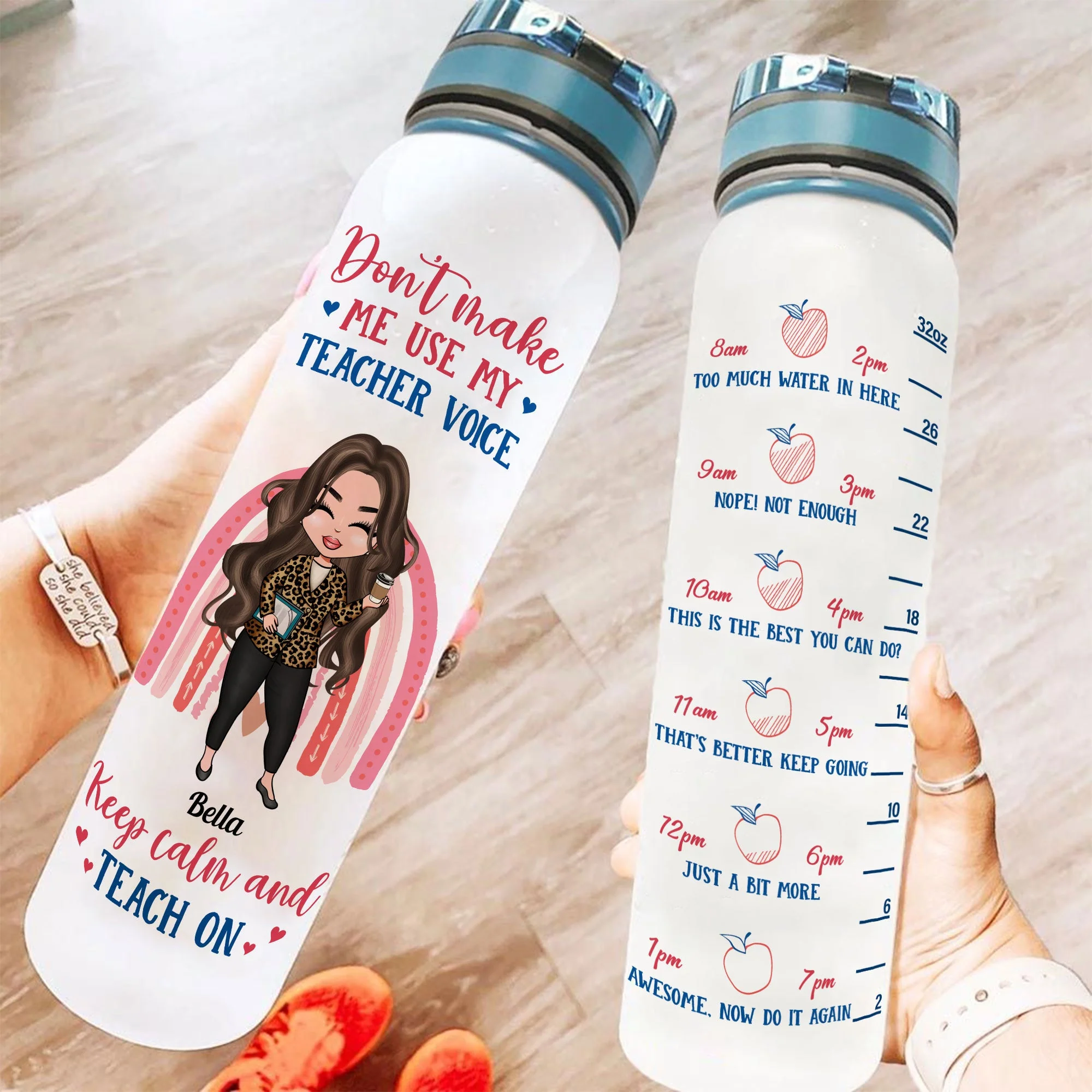 Keep Calm & Teach On - Personalized Water Tracker Bottle - Birthday, Funny Gift For Teacher - Image 2