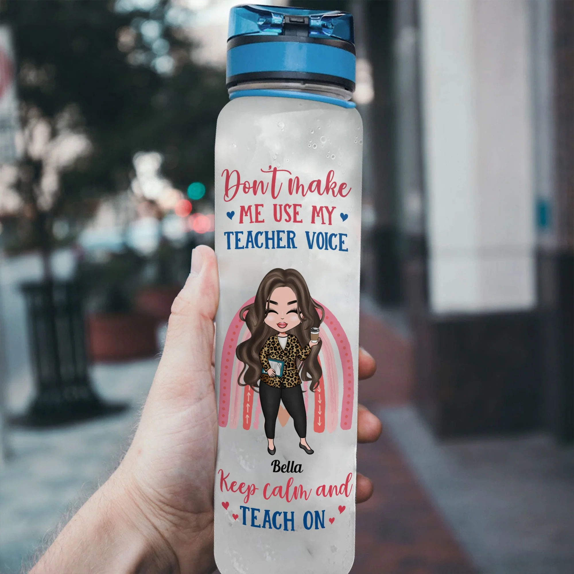 Keep Calm & Teach On - Personalized Water Tracker Bottle - Birthday, Funny Gift For Teacher - Image 3
