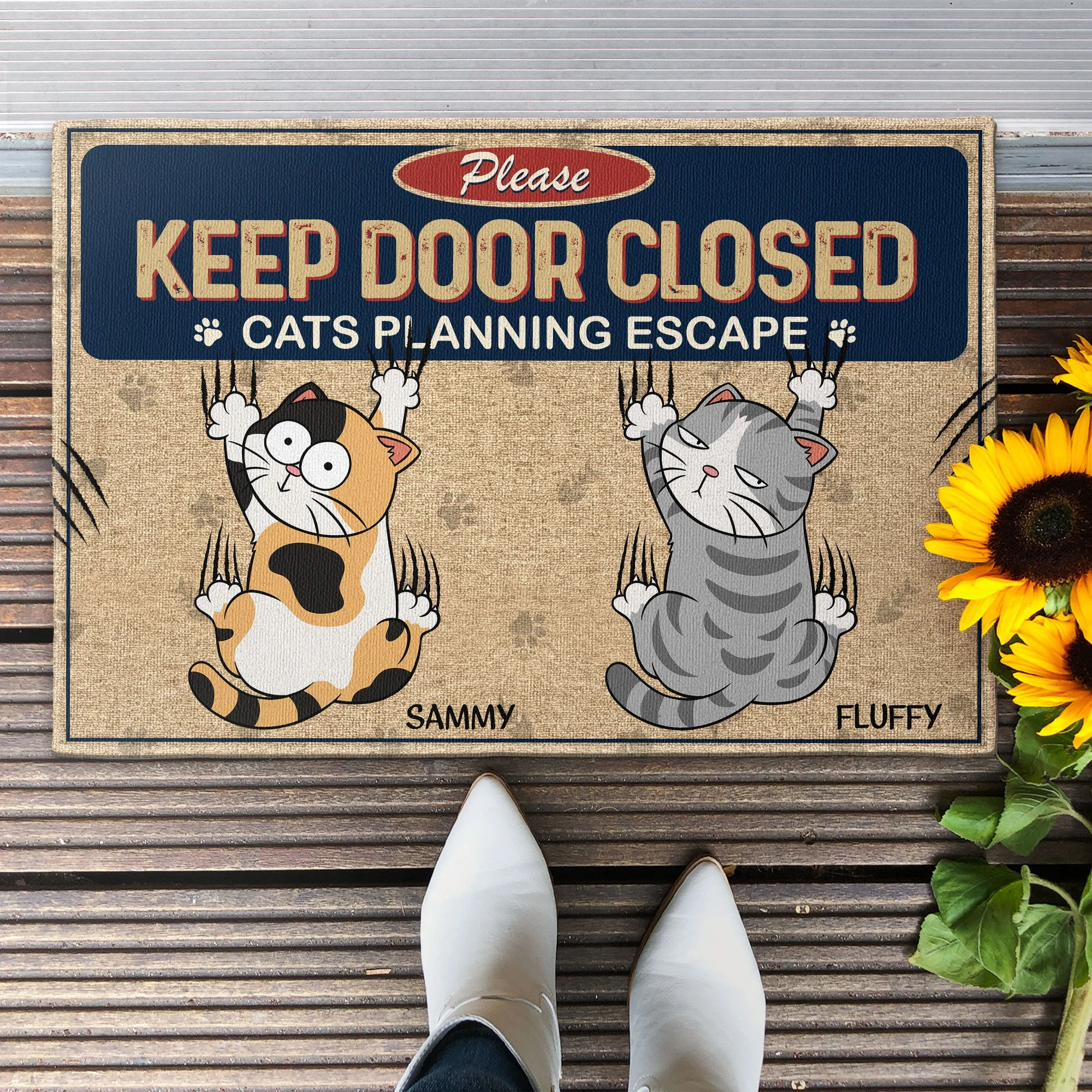 Keep Door Closed Cats Planning Escape - Personalized Doormat - Image 2