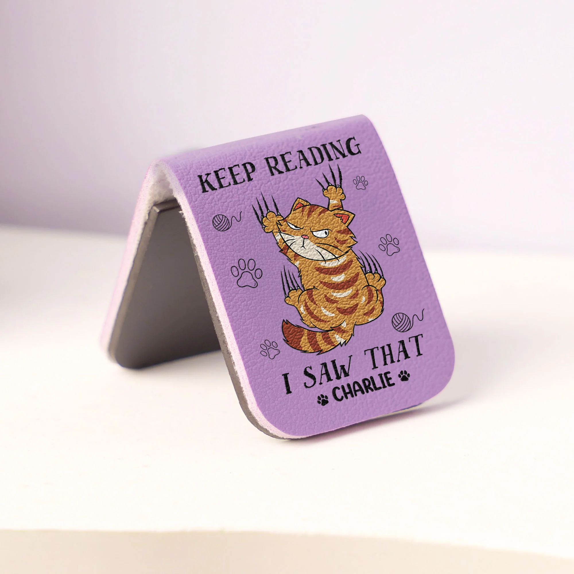 Keep Reading Cat Lover Book Lover - Personalized Leather Magnetic Bookmark - Image 3
