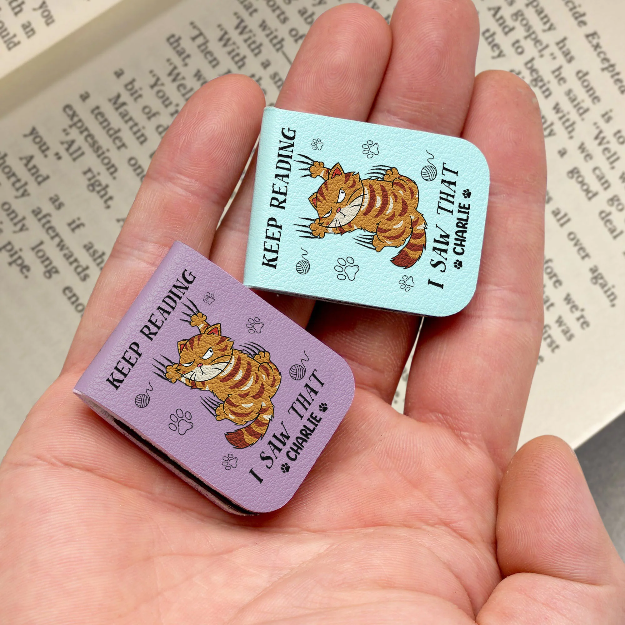Keep Reading Cat Lover Book Lover - Personalized Leather Magnetic Bookmark - Image 4