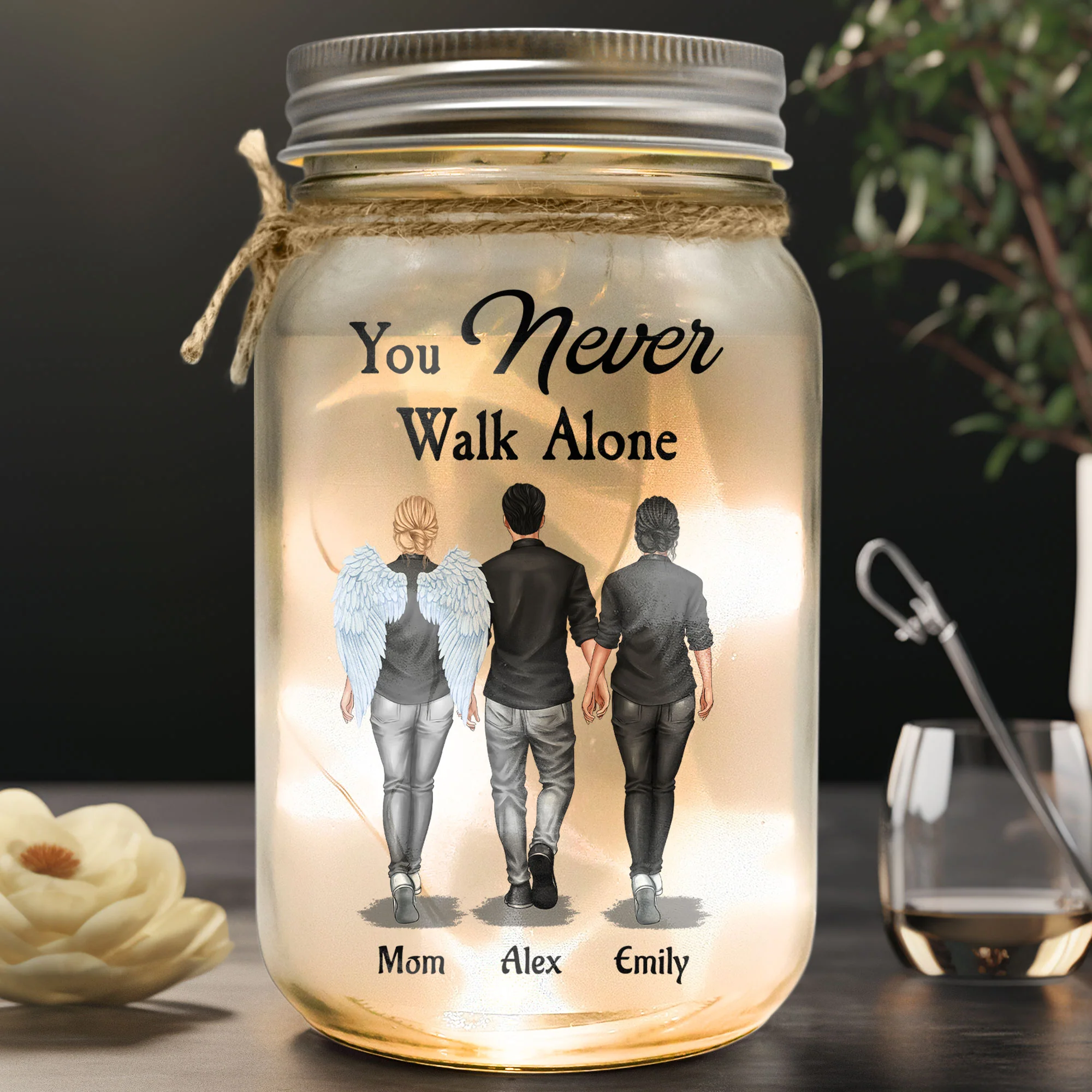 Keep The Light On You Never Walk Alone - Personalized Mason Jar Light - Image 2