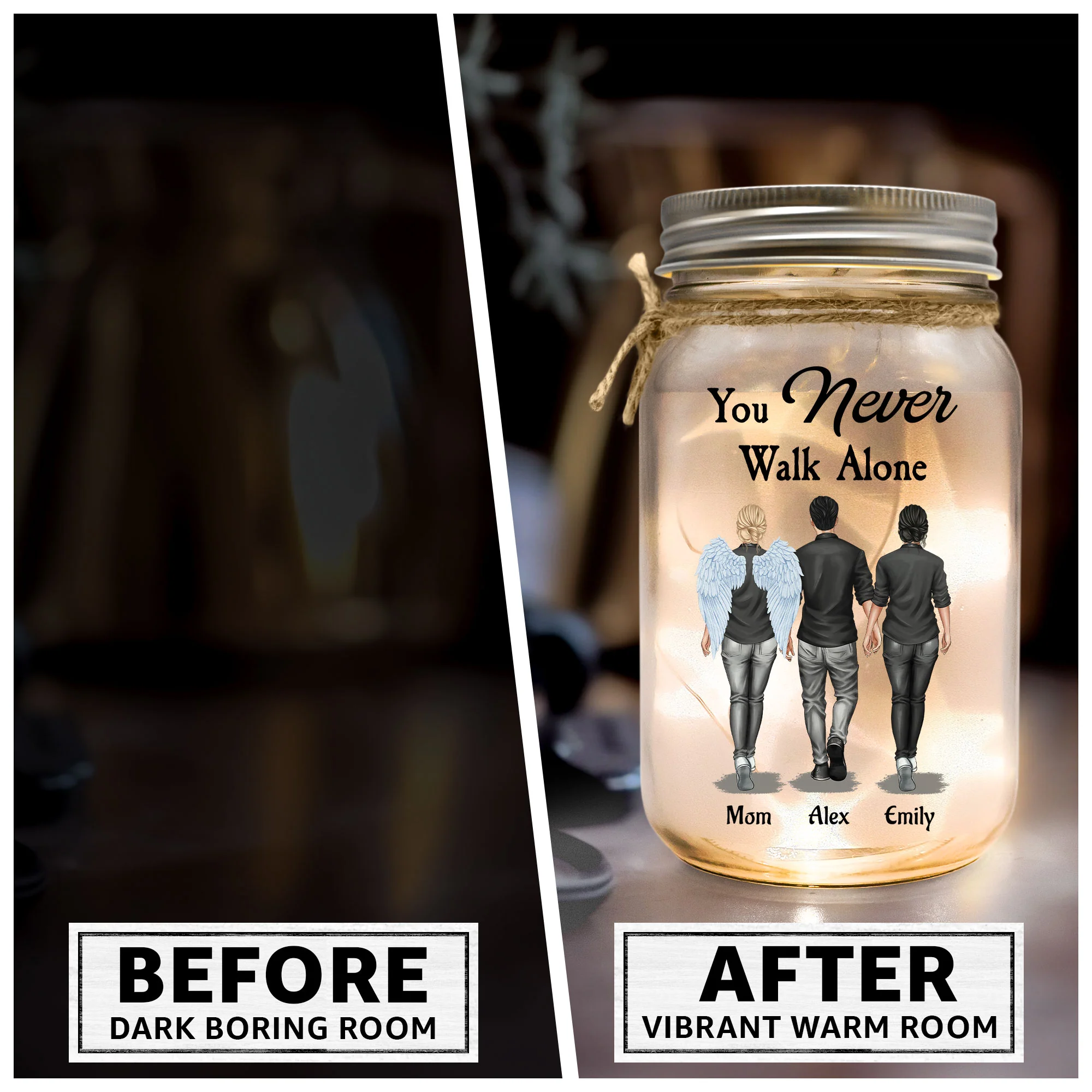 Keep The Light On You Never Walk Alone - Personalized Mason Jar Light - Image 3