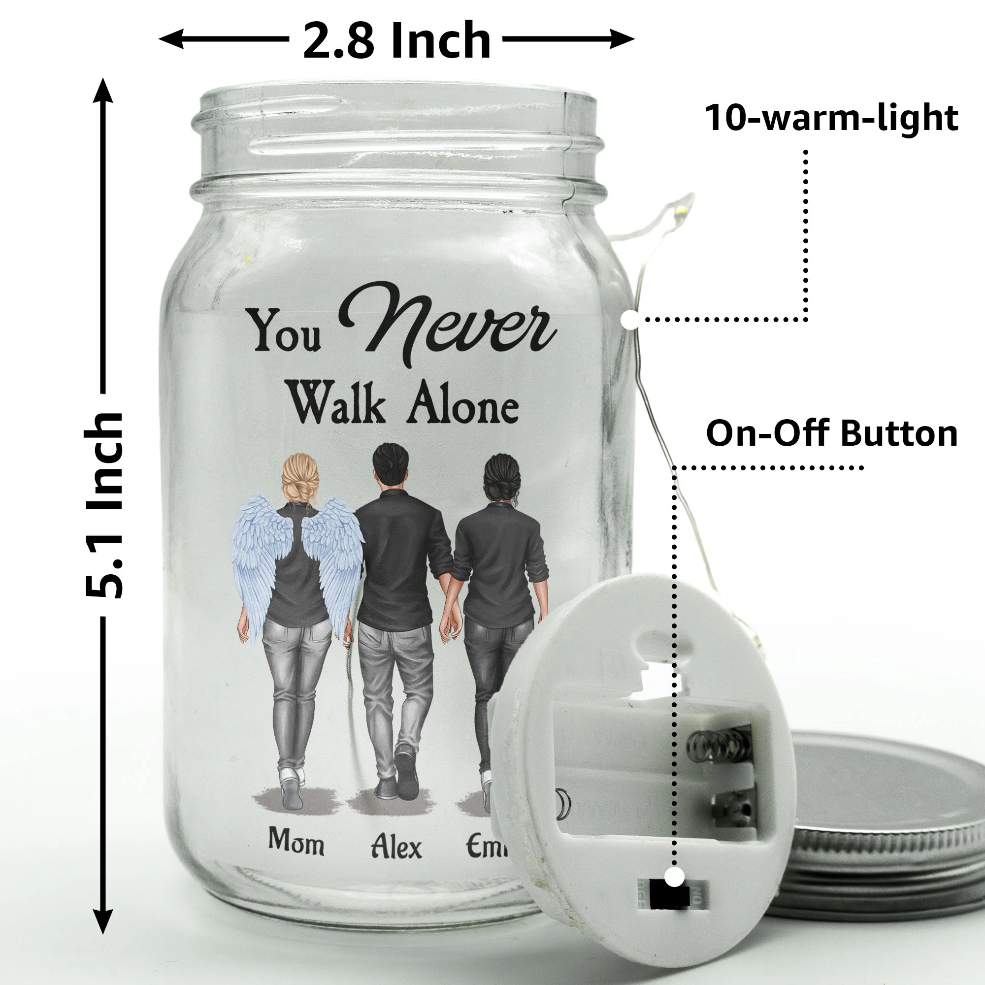 Keep The Light On You Never Walk Alone - Personalized Mason Jar Light - Image 5
