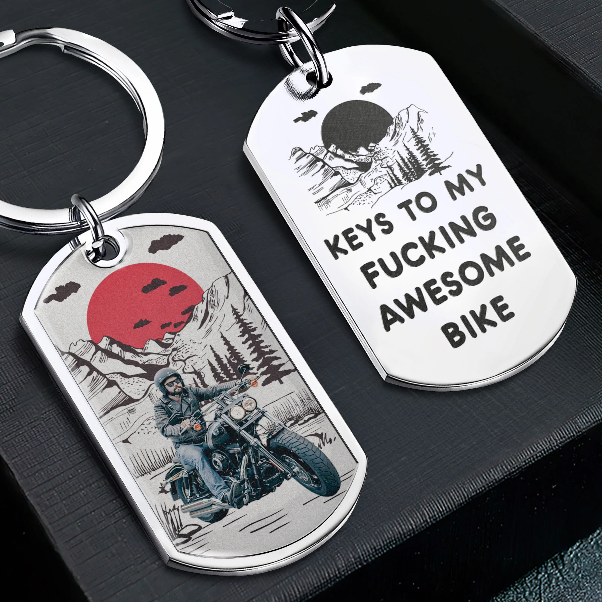 Keys To My Fucking Awesome Bike - Personalized Stainless Steel Photo Keychain