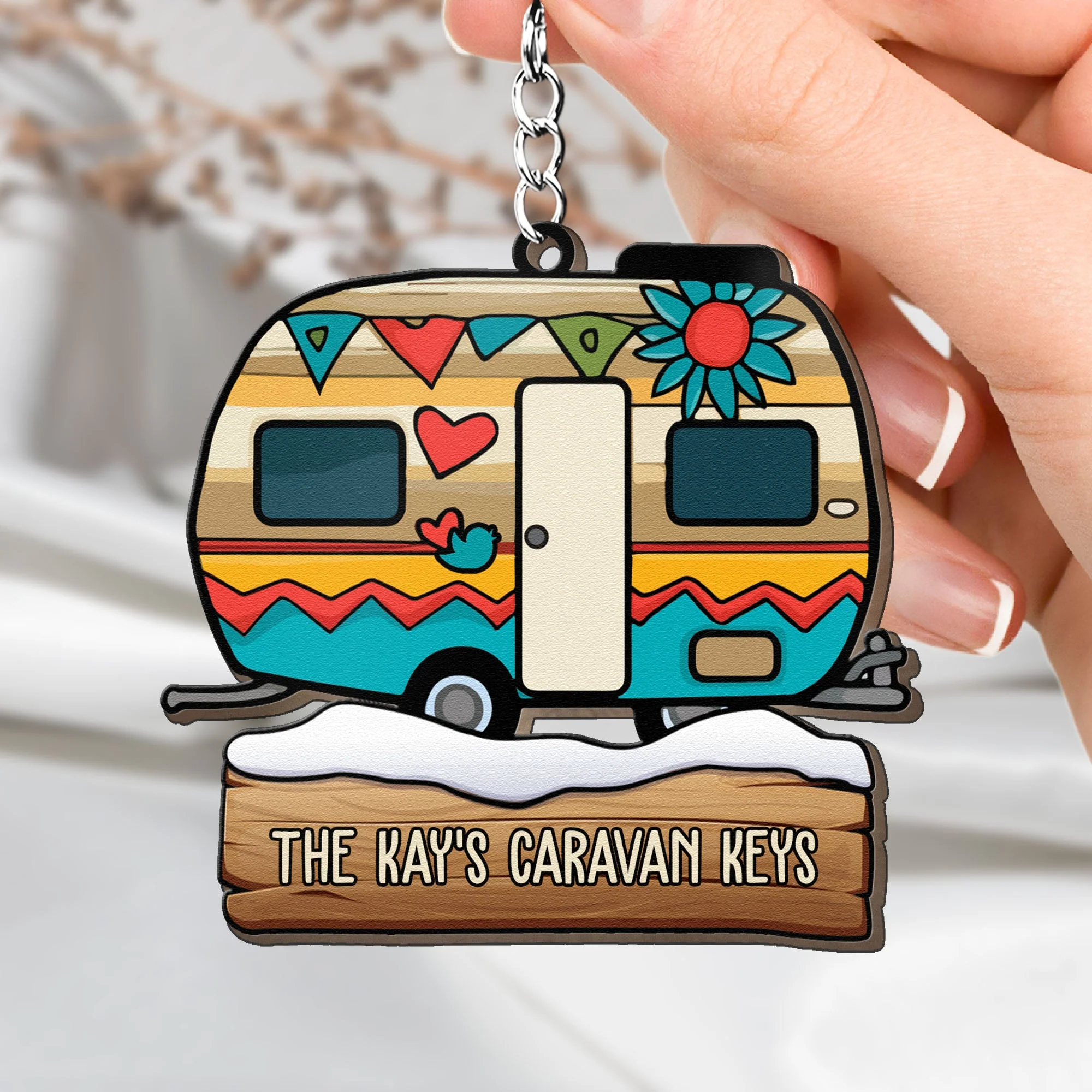 Keys To The Camper Camping Lovers Rv Caravan - Personalized Photo Wooden Keychain - Image 2