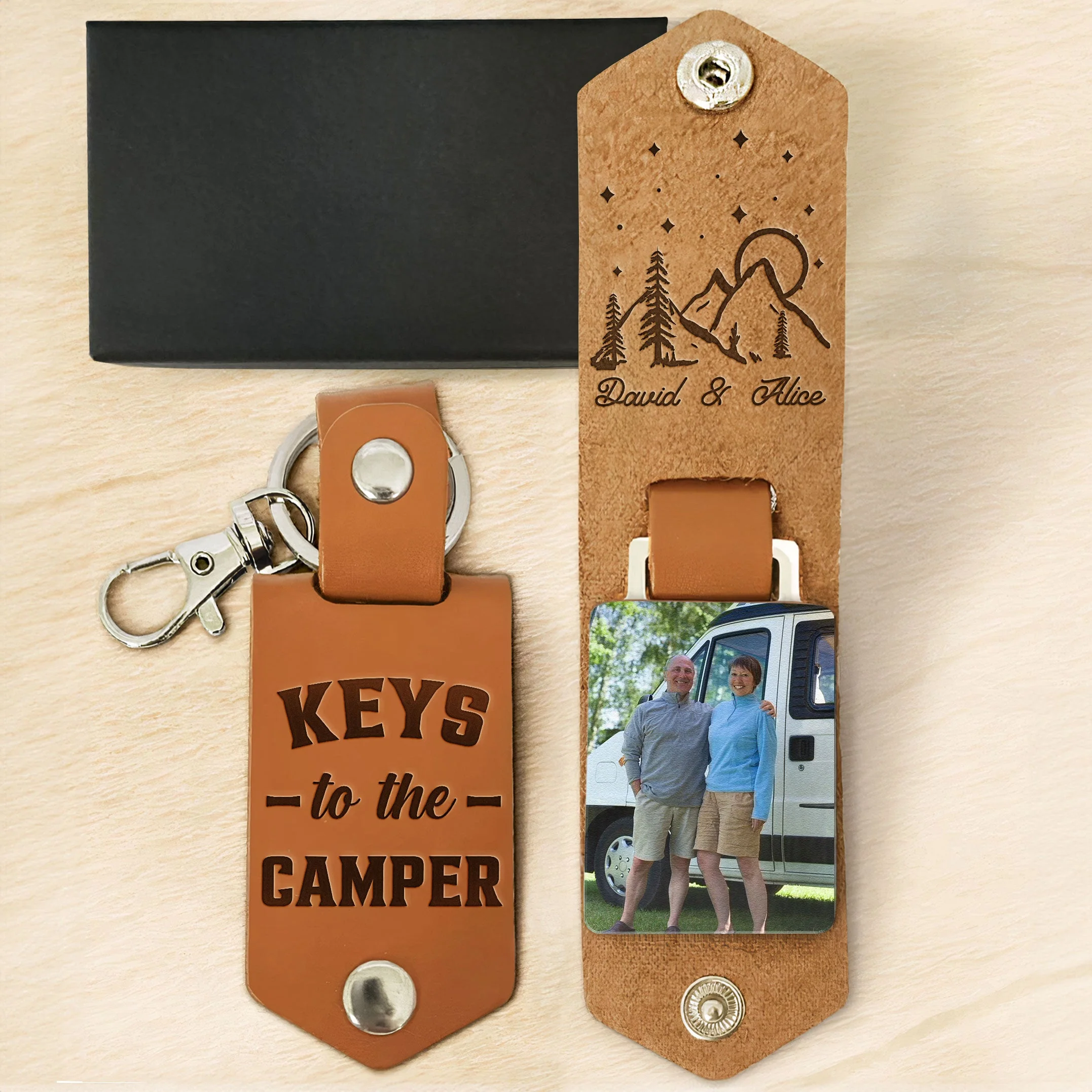 Keys To The Camper - Personalized Leather Photo Keychain - Image 3