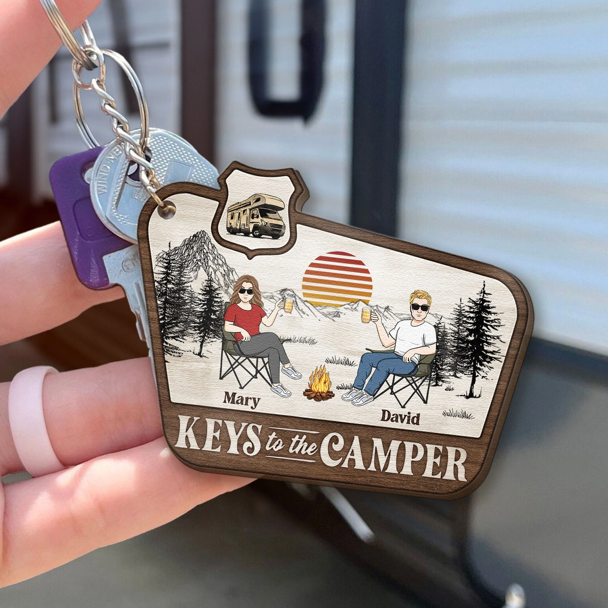 Keys To The Camper - Personalized Wooden Keychain - Image 4