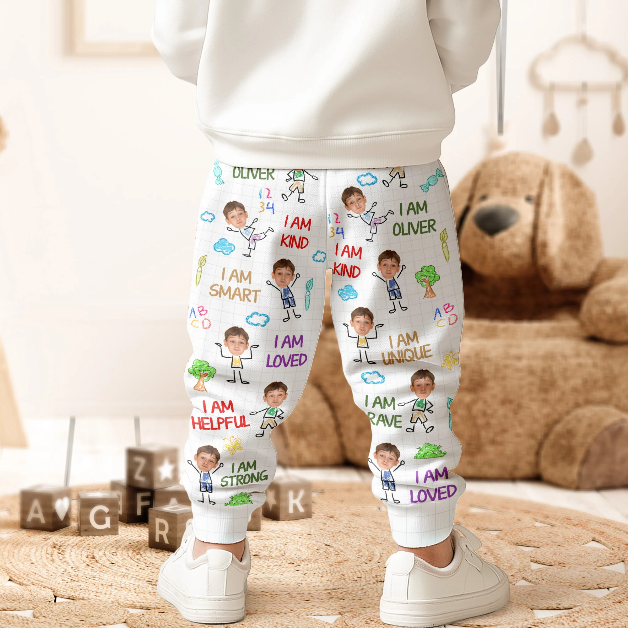 Kid Affirmations I Am Kind - Personalized Photo Sweatpants - Image 4