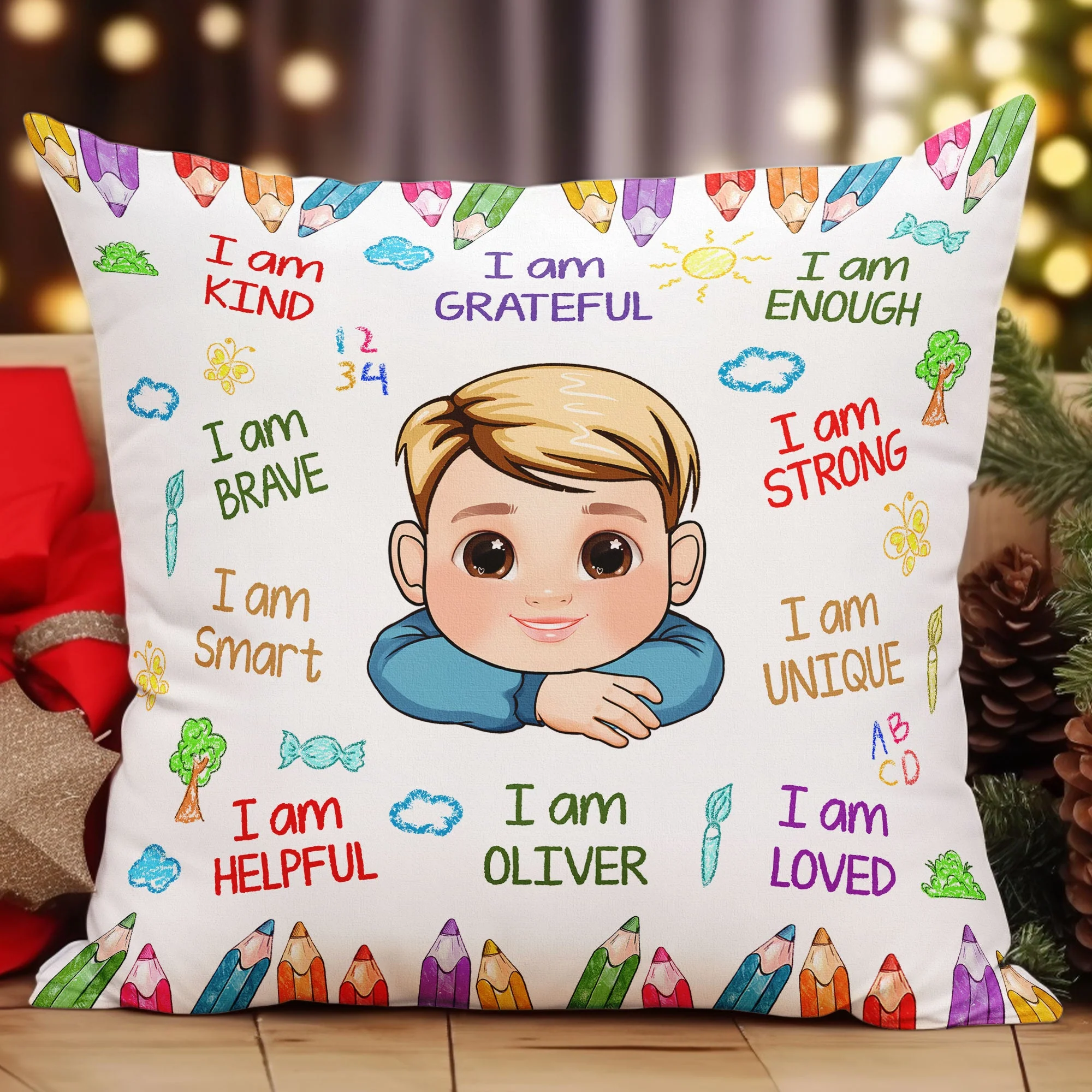 Kid Affirmations I Am Kind Smart Loved - Personalized Photo Pillow (Insert Included) - Image 2