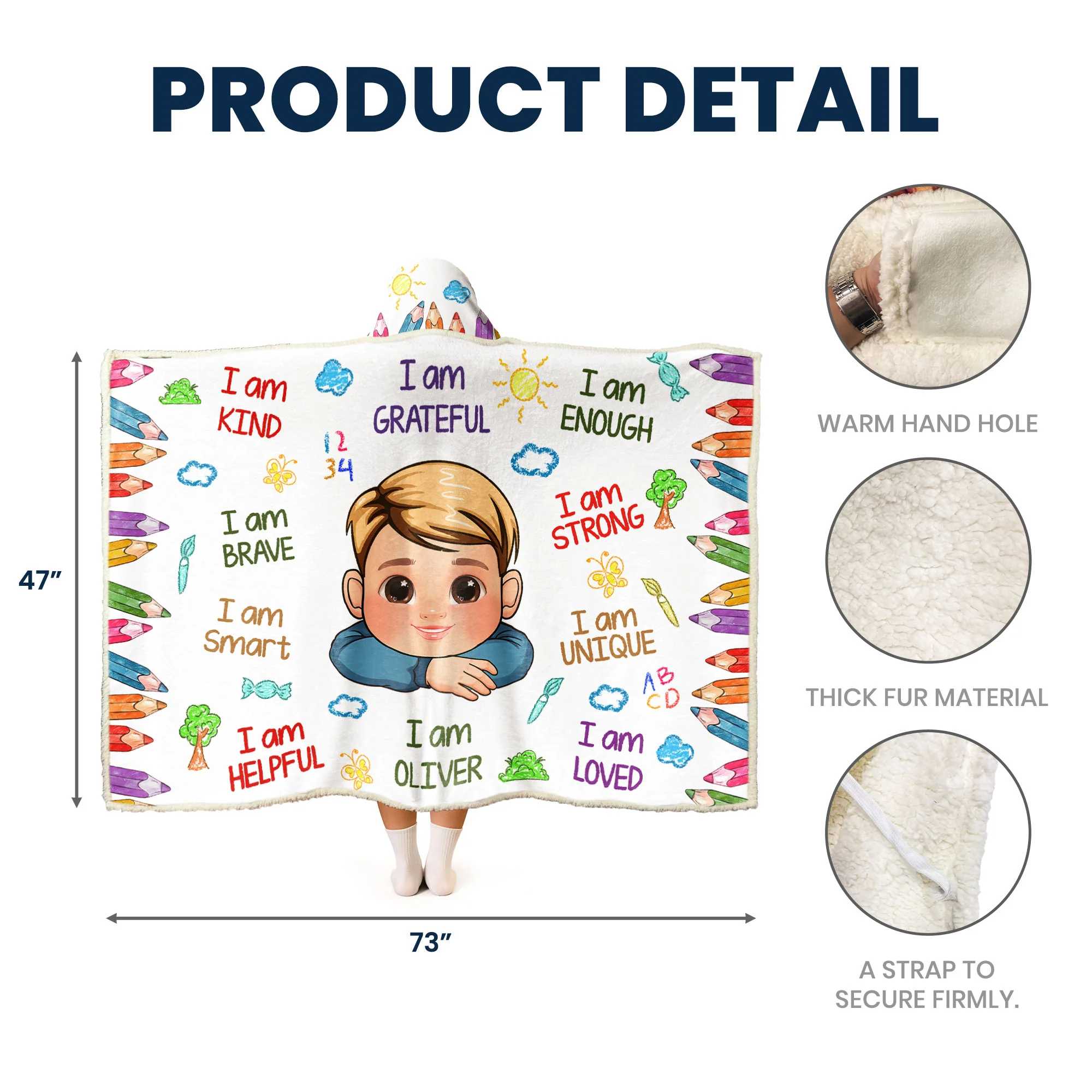 Kid Affirmations I Am Kind Smart Loved - Personalized Photo Wearable Blanket Hoodie - Image 6