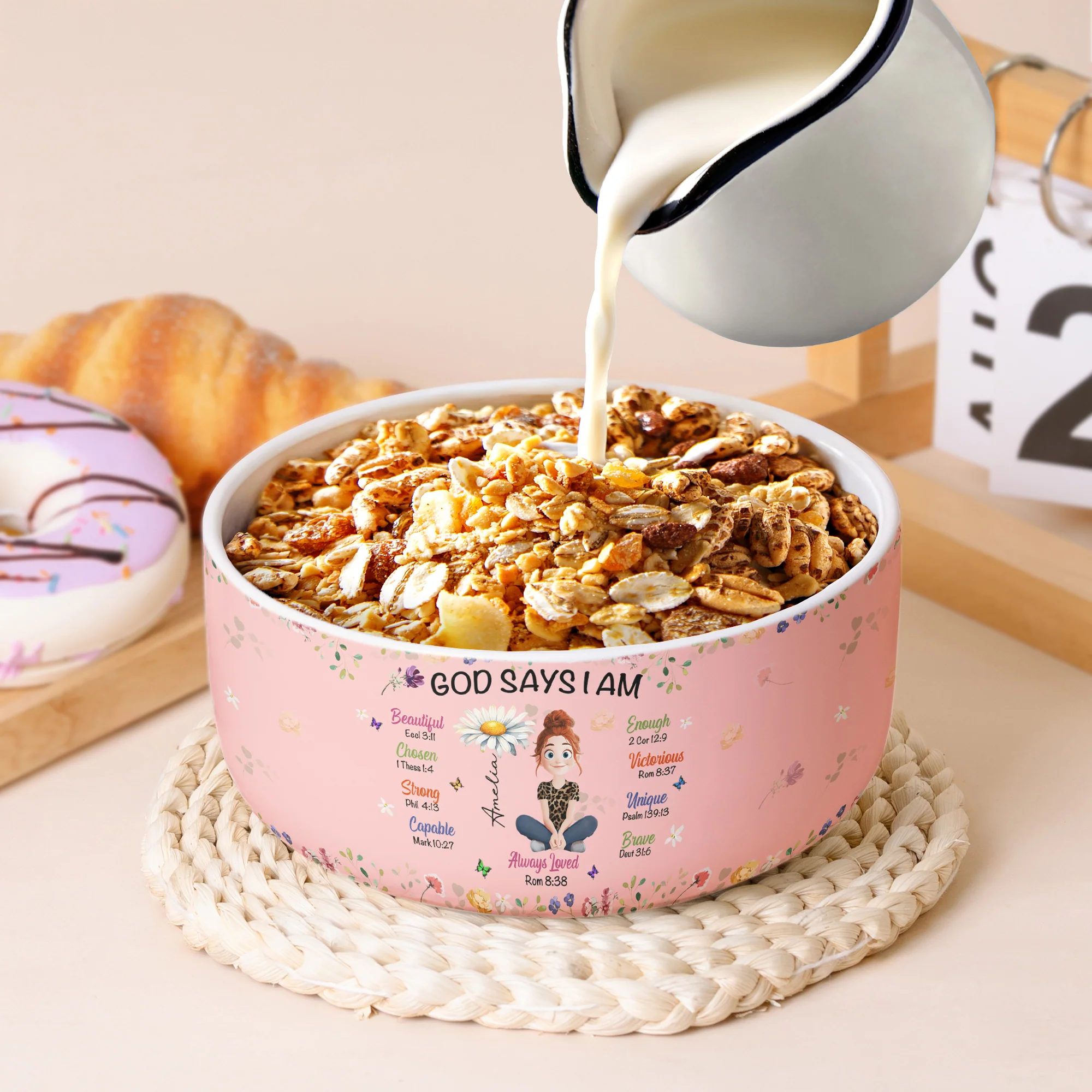Kid Birth Flower God Says I Am - Personalized Ceramic Bowl - Image 2