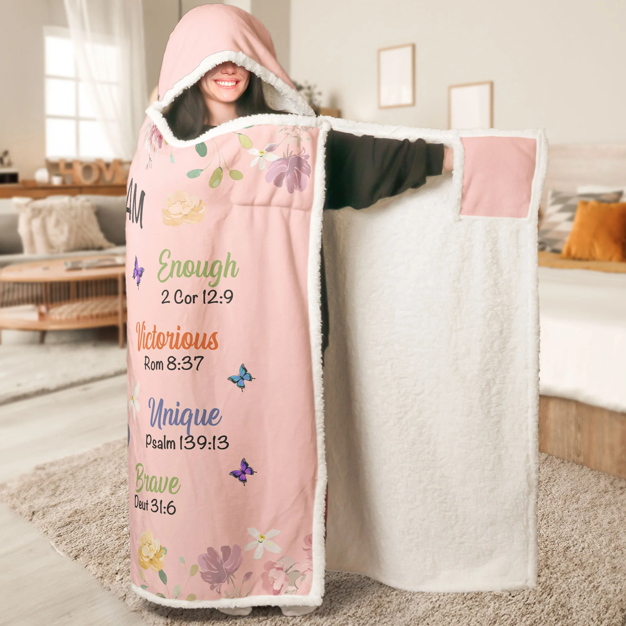 Kid Birth Flower God Says I Am - Personalized Wearable Blanket Hoodie - Image 2