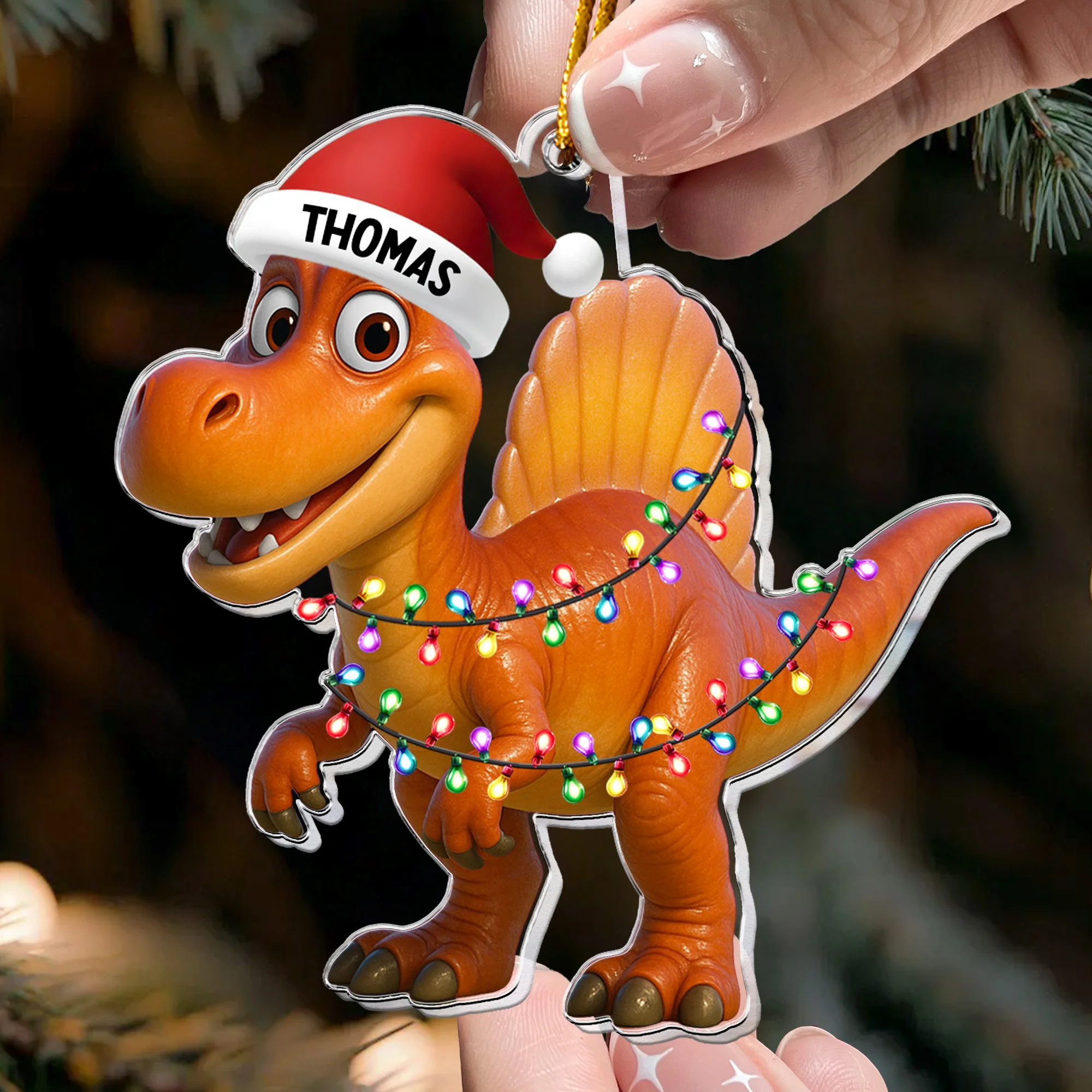 Kid Cartoon Christmas Dinosaurus - Personalized Acrylic Ornament - Image 2