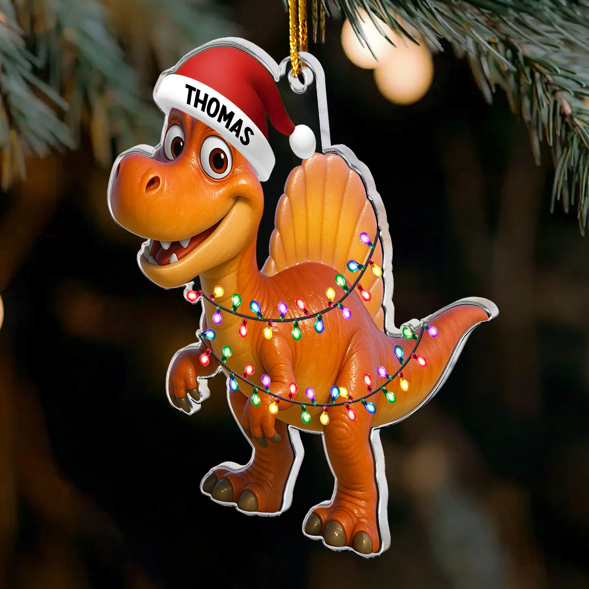 Kid Cartoon Christmas Dinosaurus - Personalized Acrylic Ornament - Image 3