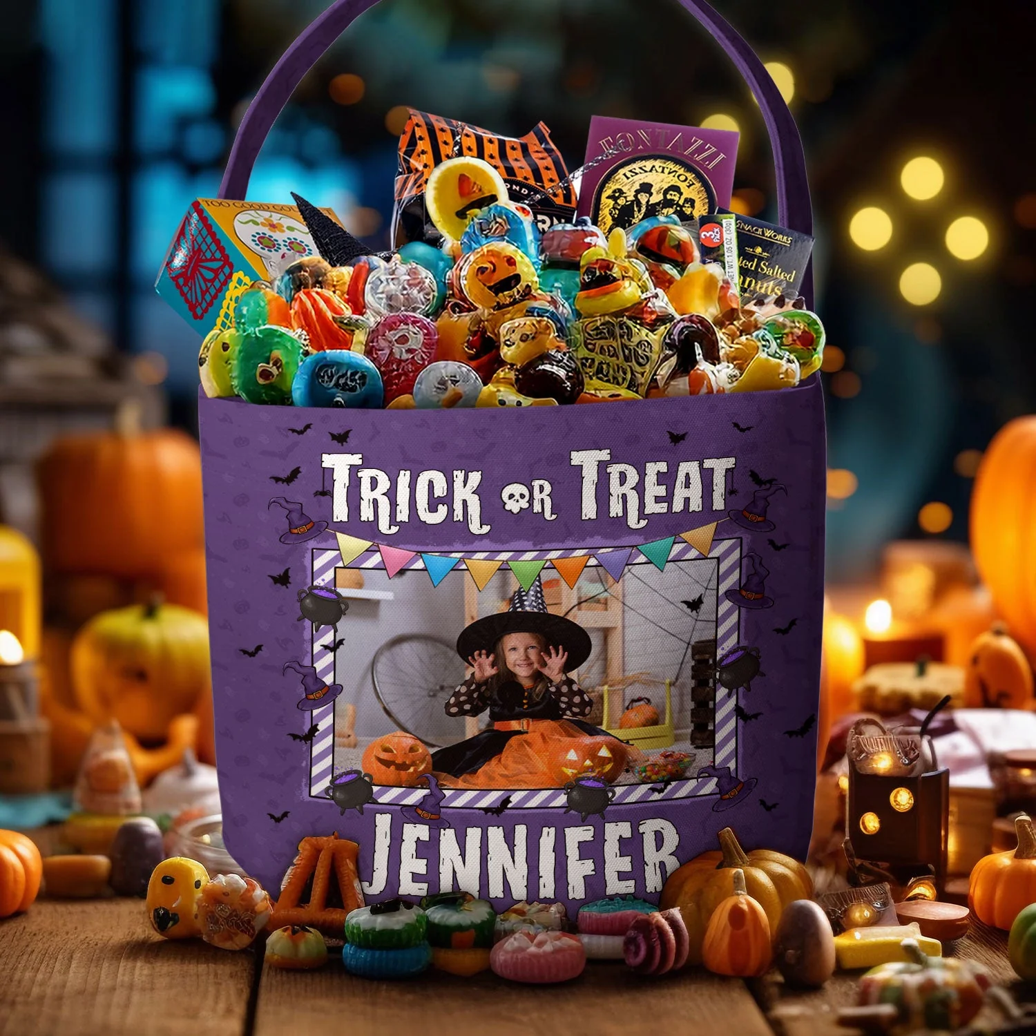 Kid Halloween Trick Or Treat Bag - Personalized Photo Halloween Spooky Basket - Image 4