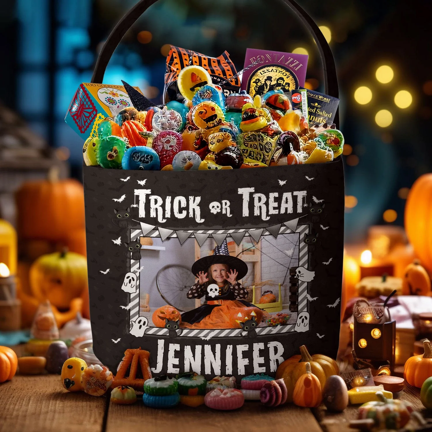 Kid Halloween Trick Or Treat Bag - Personalized Photo Halloween Spooky Basket - Image 5