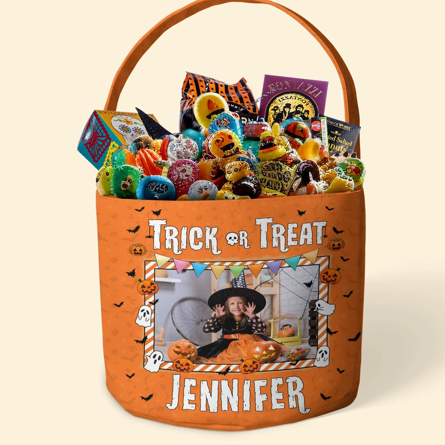 Kid Halloween Trick Or Treat Bag - Personalized Photo Halloween Spooky Basket - Image 7