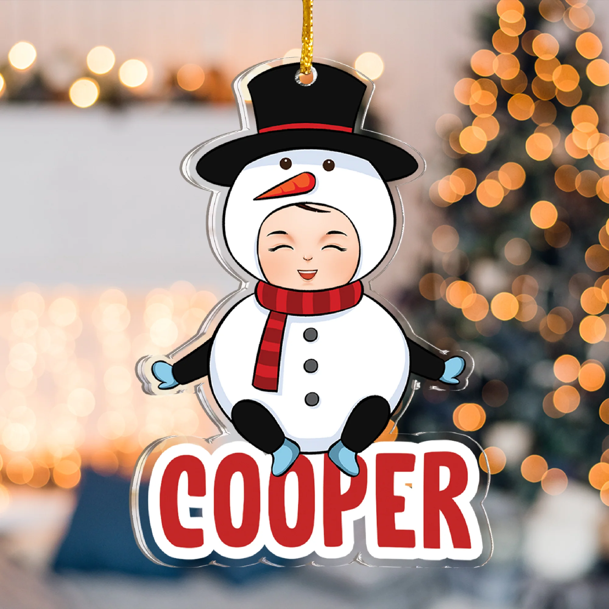Kid In Christmas Costume - Personalized Acrylic Ornament - Image 4