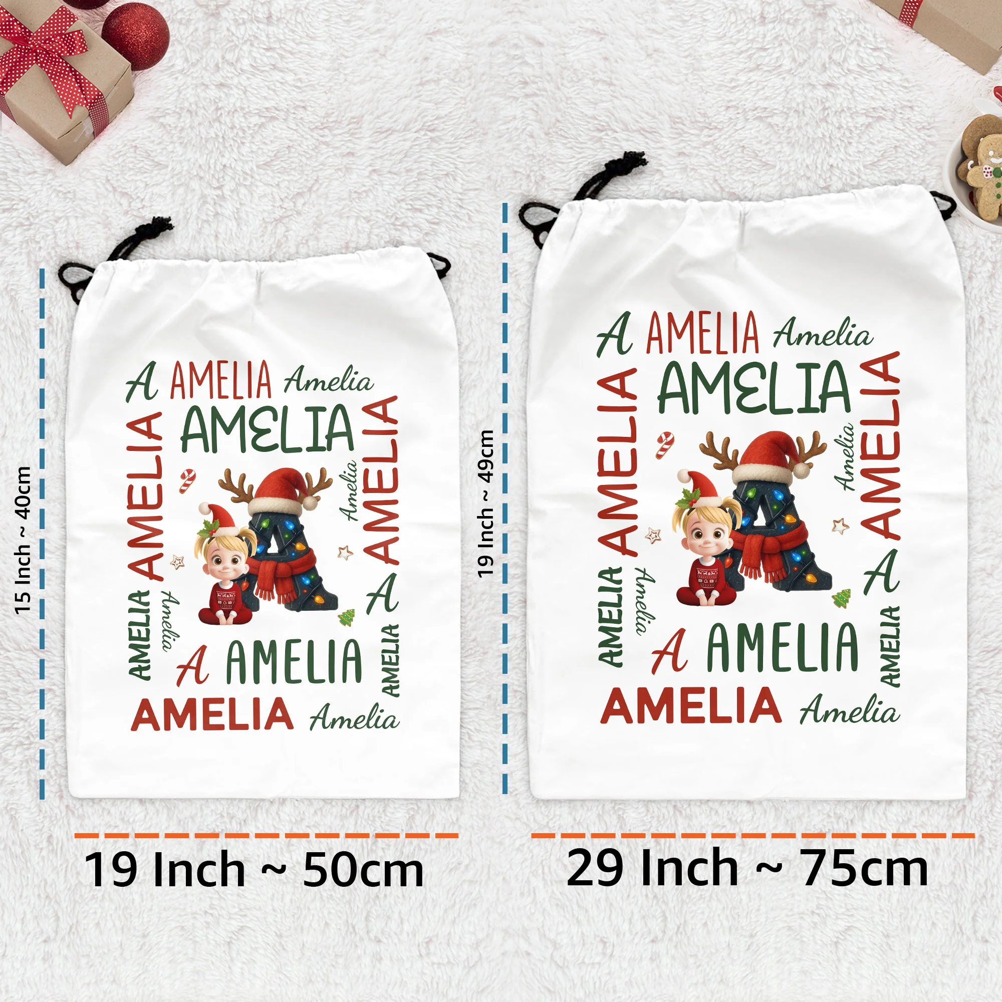 Kid Name Christmas Alphabet - Personalized Christmas Sack - Image 3