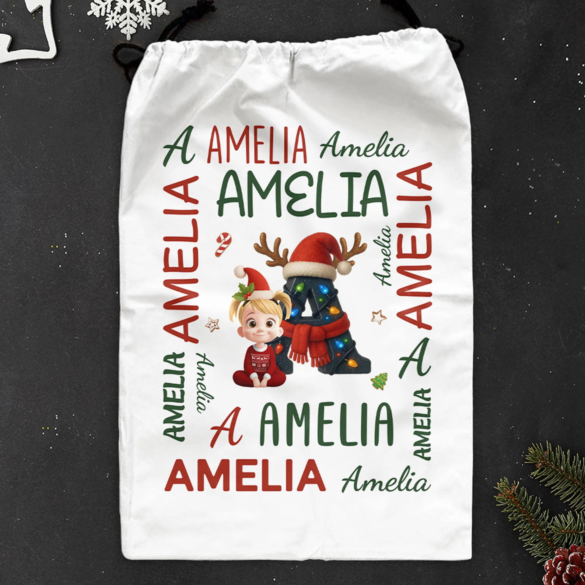 Kid Name Christmas Alphabet - Personalized Christmas Sack - Image 4