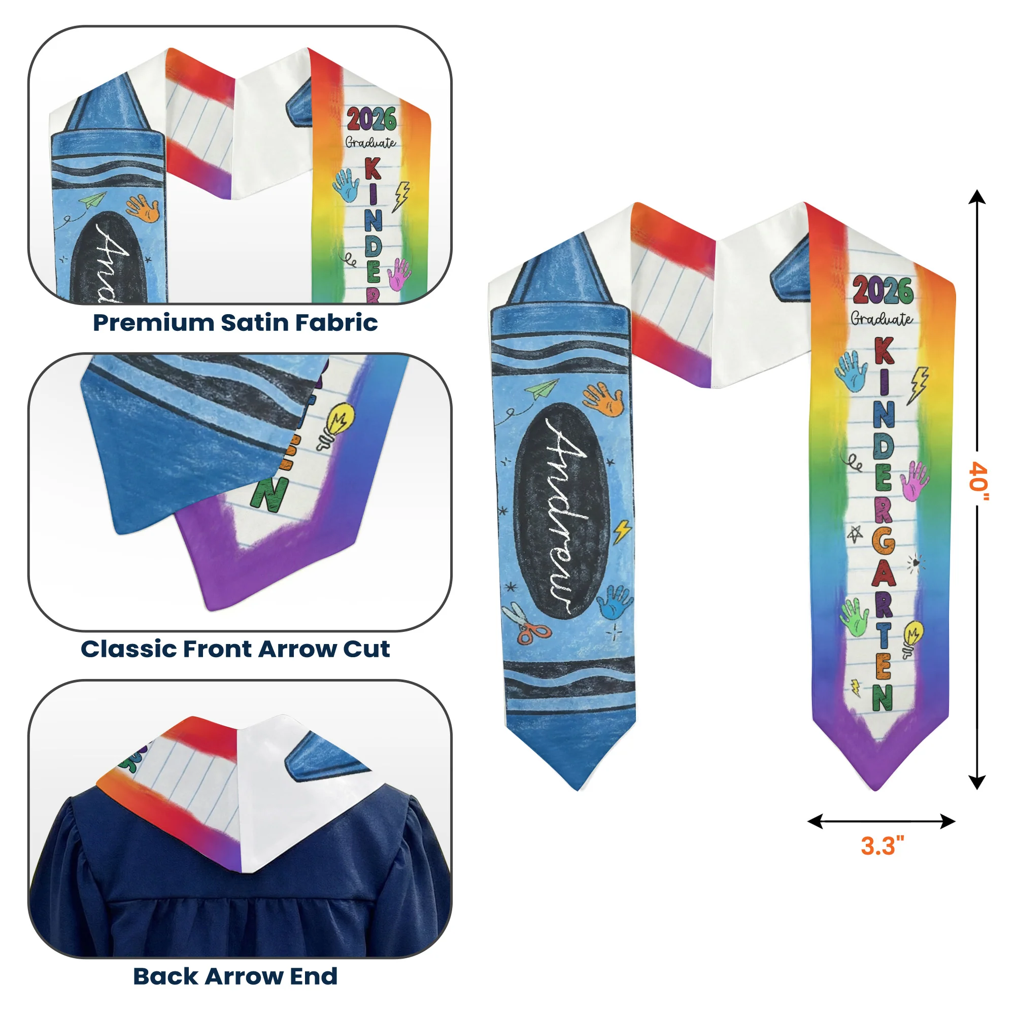 Kid Pencil Graduation Custom Name - Personalized Graduation Stole - Image 5