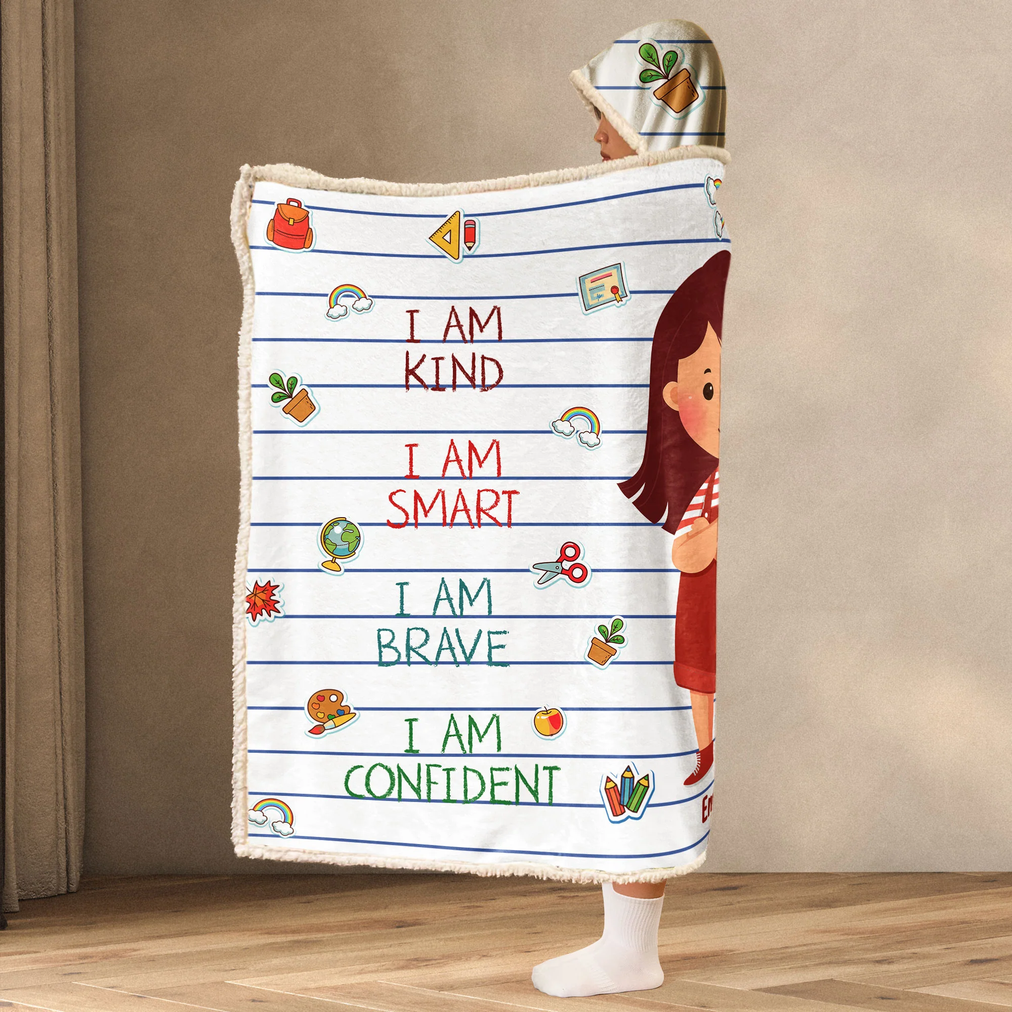 Kids Affirmation Brave Loved Enough - Personalized Wearable Blanket Hoodie - Image 3
