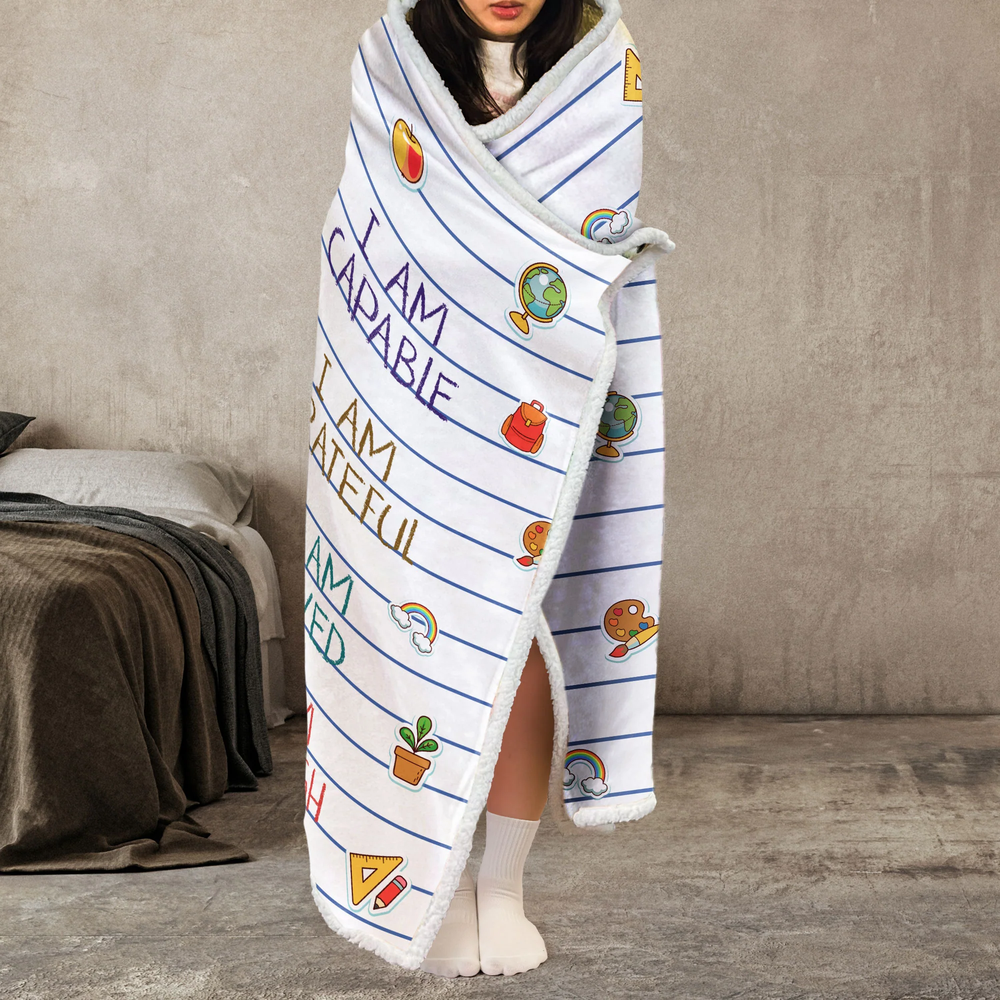 Kids Affirmation Brave Loved Enough - Personalized Wearable Blanket Hoodie - Image 4