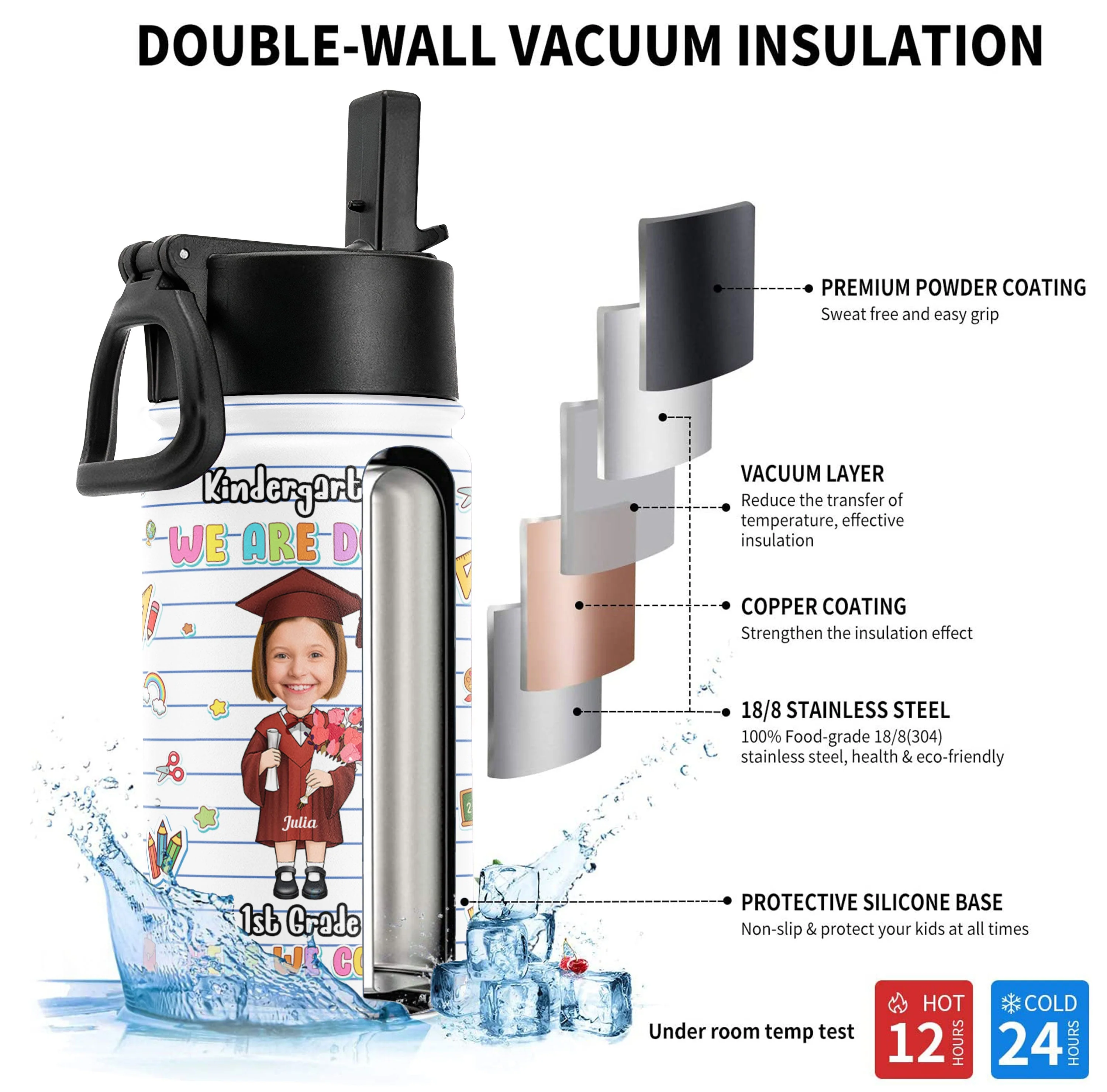 Kids Graduation Celebration - Personalized Photo Kids Water Bottle With Straw Lid - Image 5