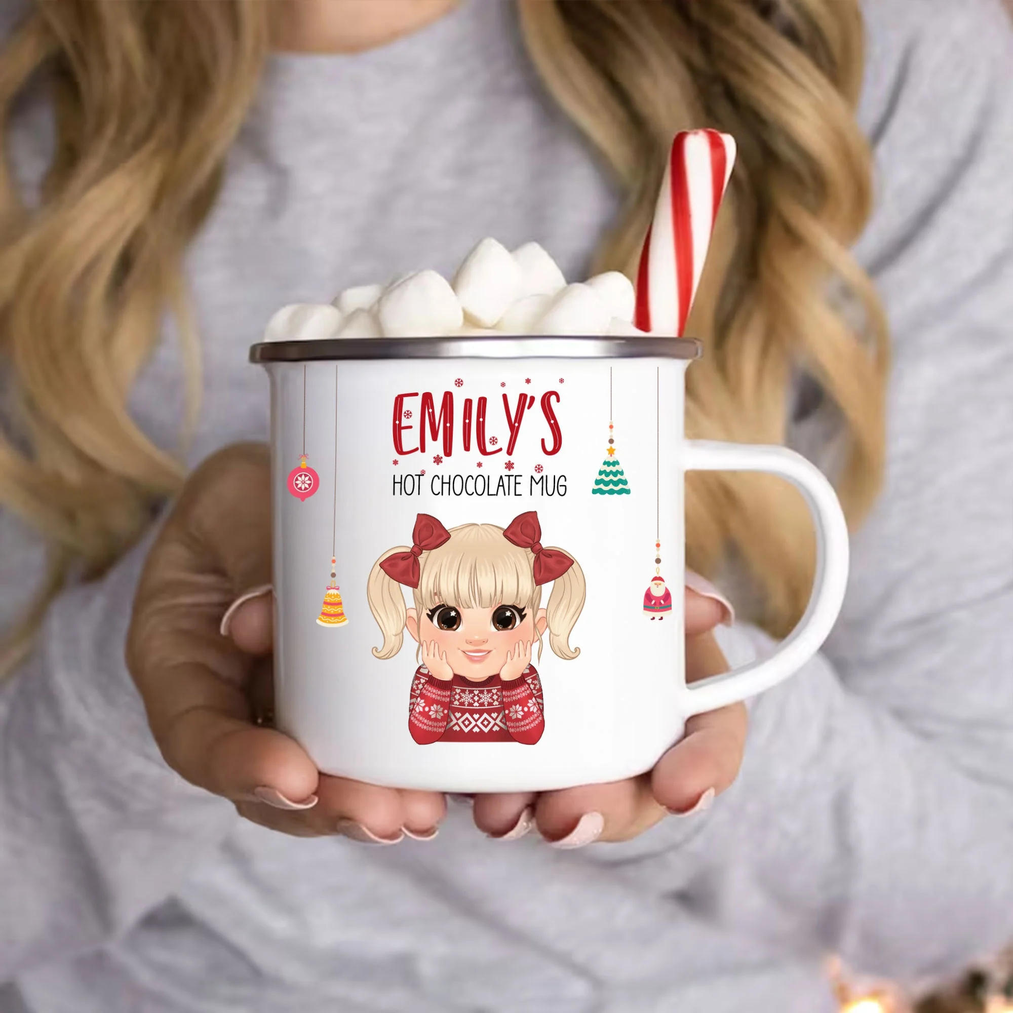 Kid's Hot Chocolate Christmas Mug - Personalized Enamel Mug - Image 3